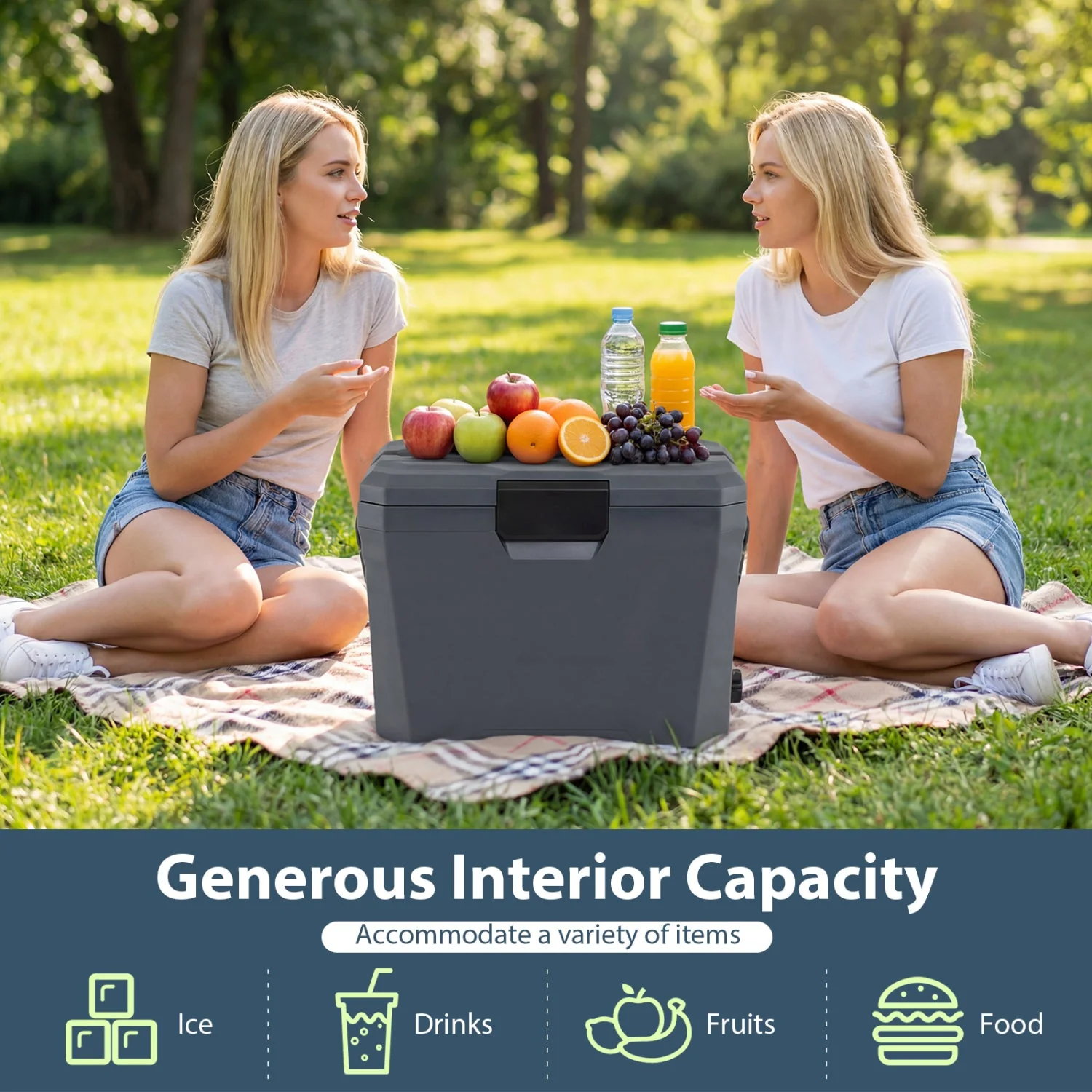 Insulated Portable Cooler Hard Shell Ice Chest with 2 Cup Holders - Image 15