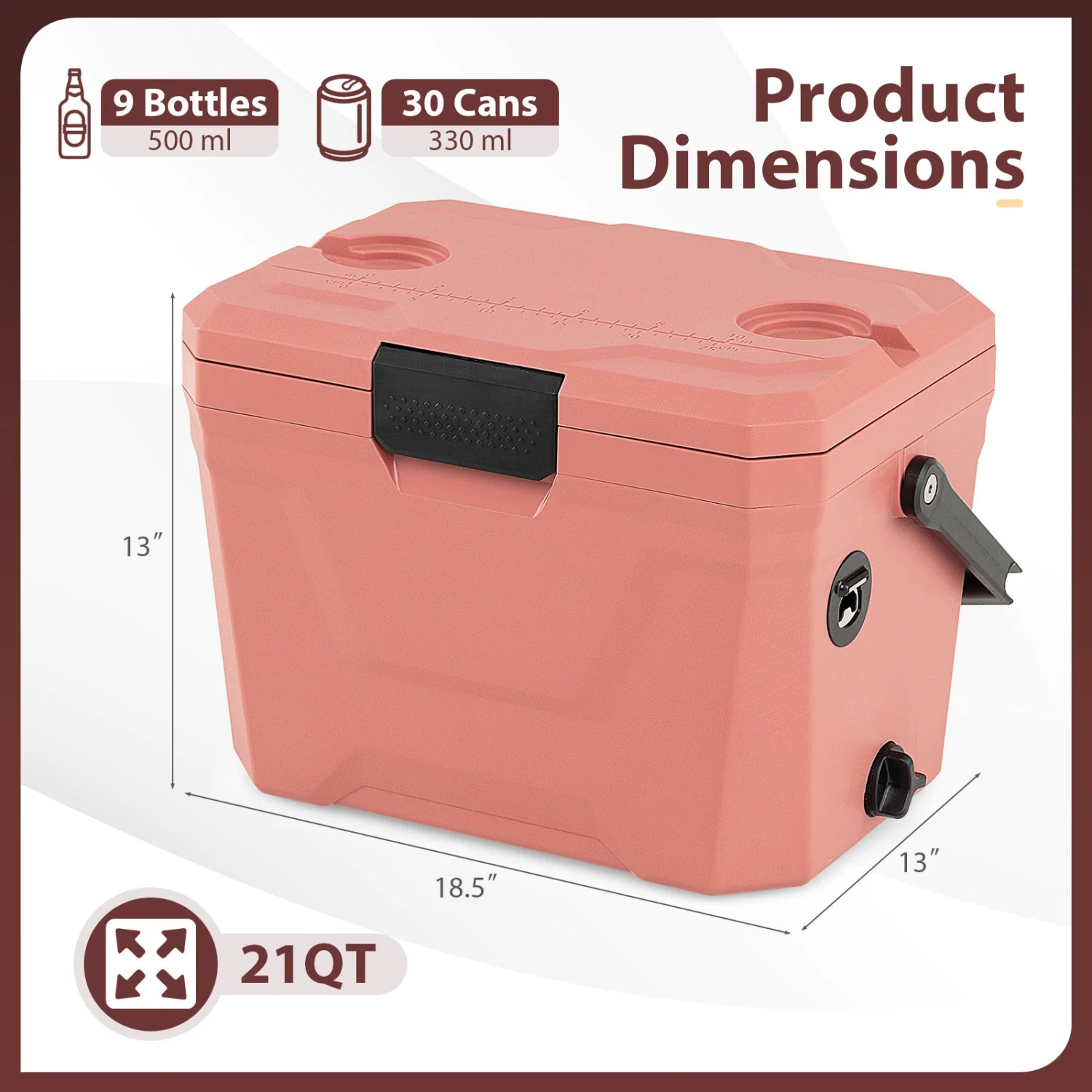 Insulated Portable Cooler Hard Shell Ice Chest with 2 Cup Holders - Image 21