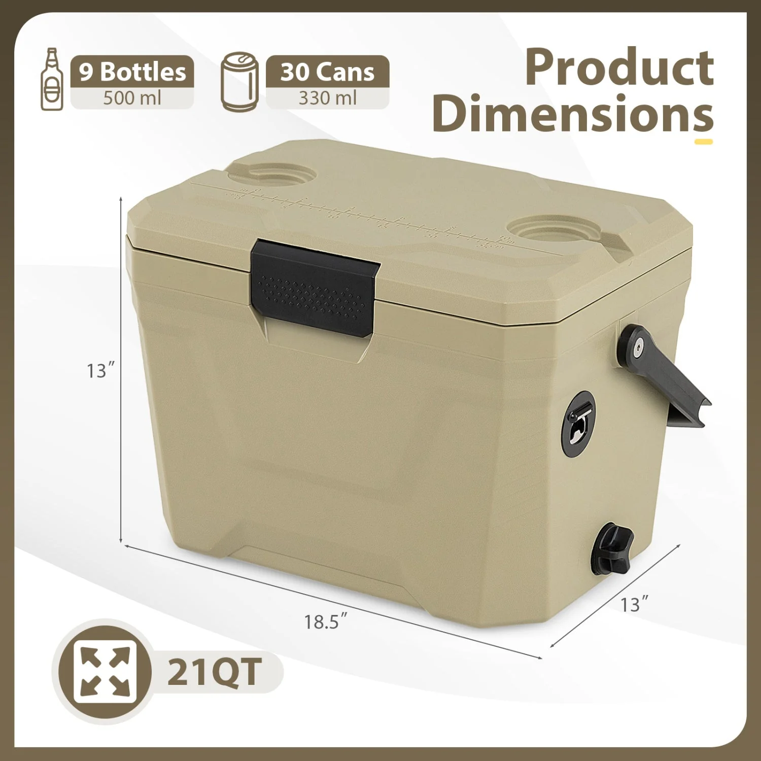 Insulated Portable Cooler Hard Shell Ice Chest with 2 Cup Holders - Image 28
