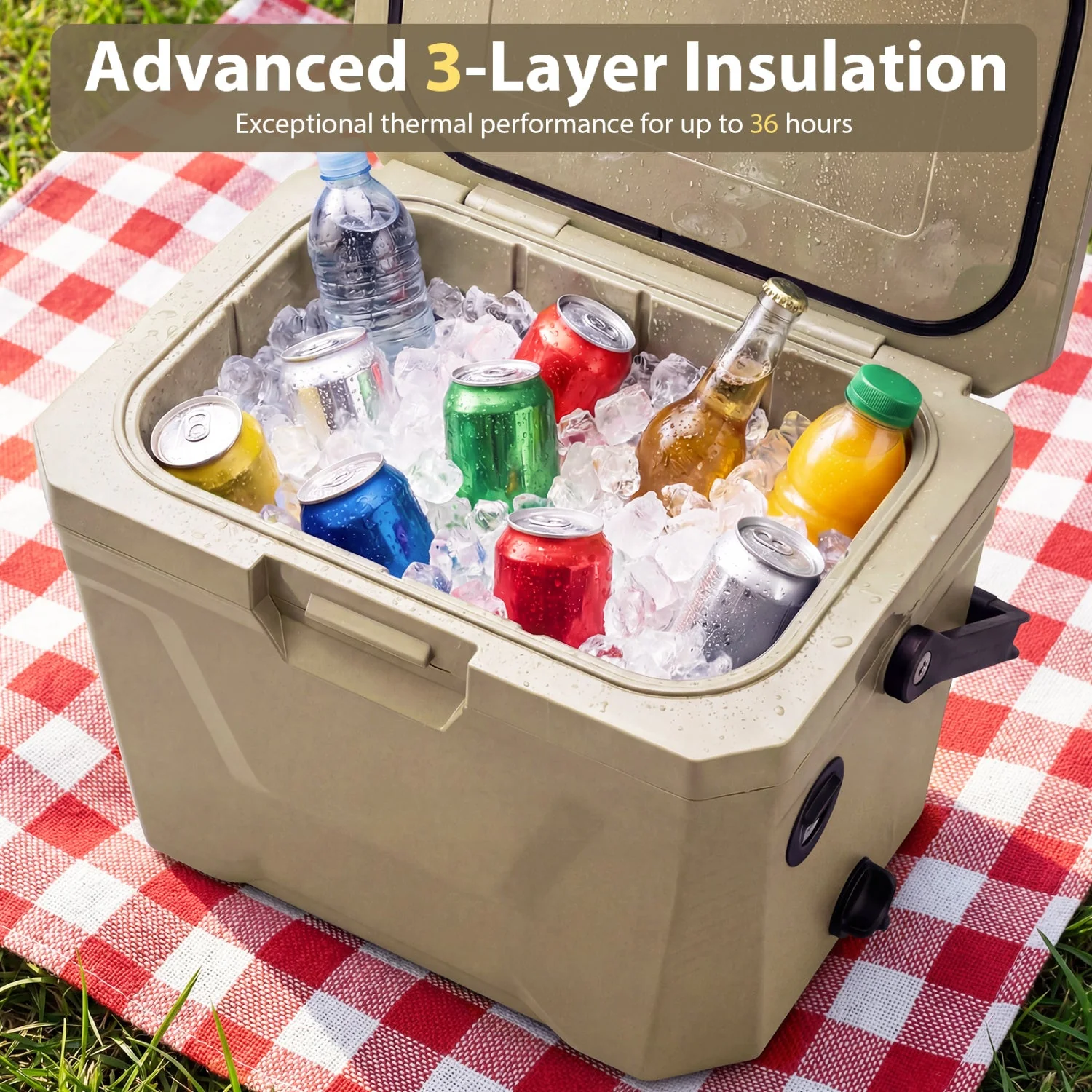 Insulated Portable Cooler Hard Shell Ice Chest with 2 Cup Holders - Image 29