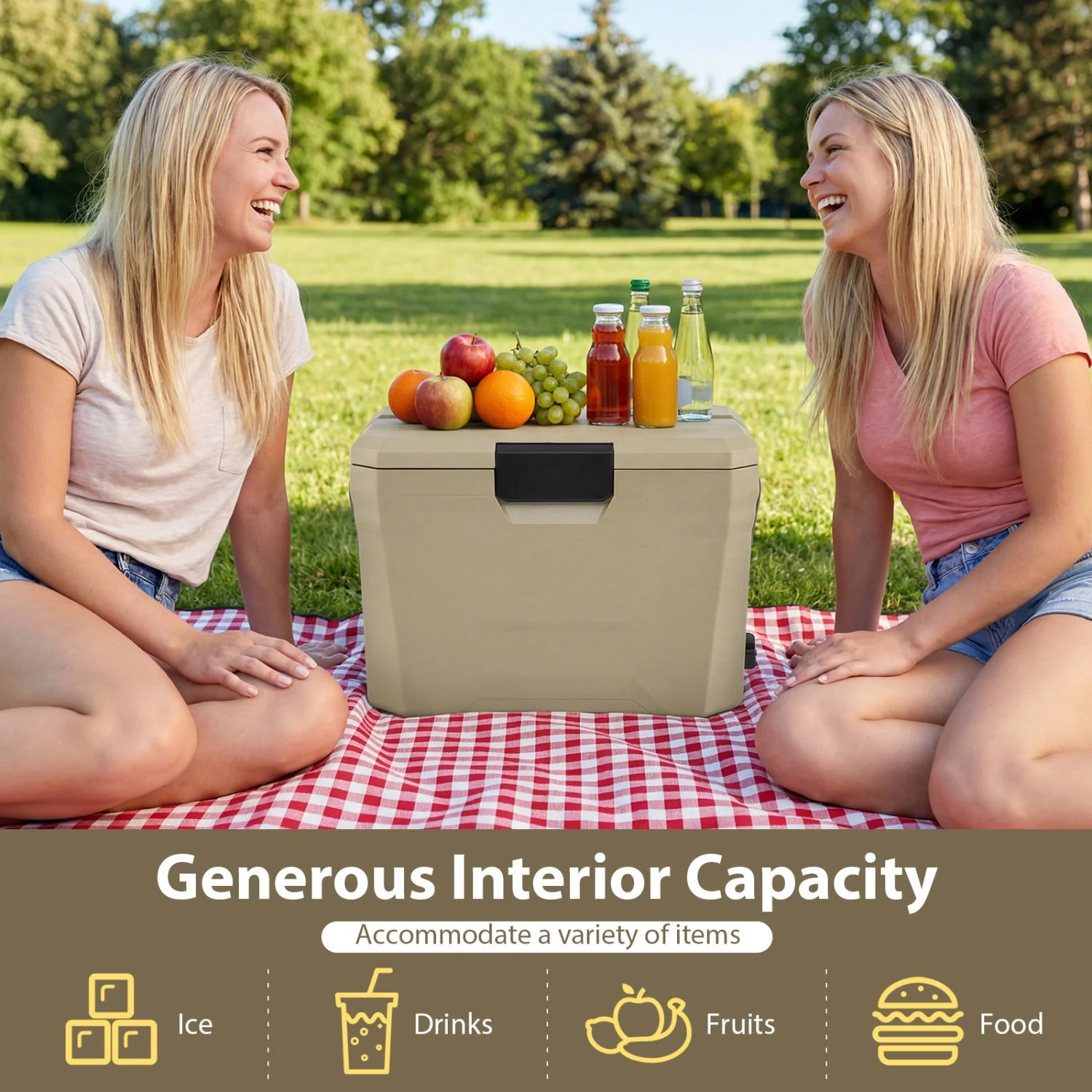 Insulated Portable Cooler Hard Shell Ice Chest with 2 Cup Holders - Image 30