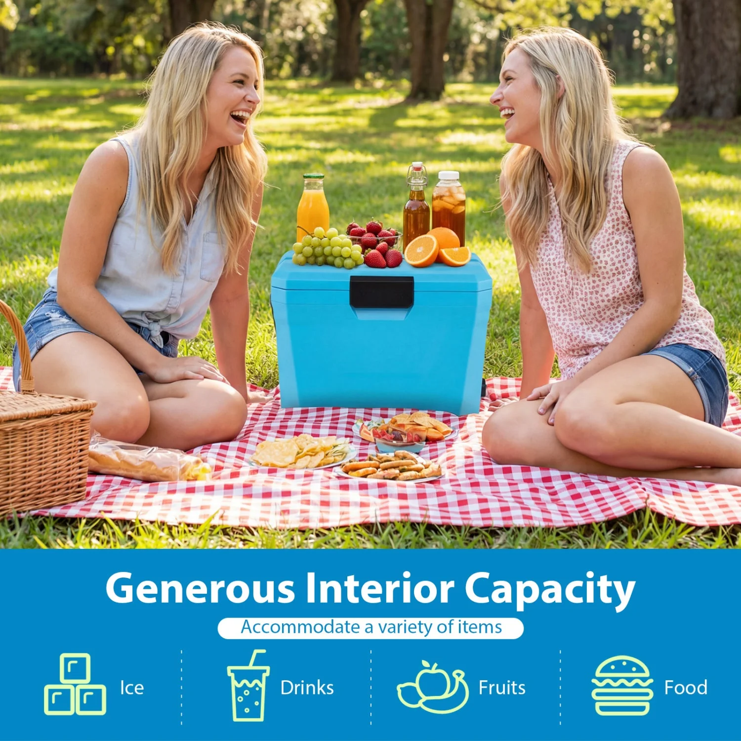 Insulated Portable Cooler Hard Shell Ice Chest with 2 Cup Holders - Image 7