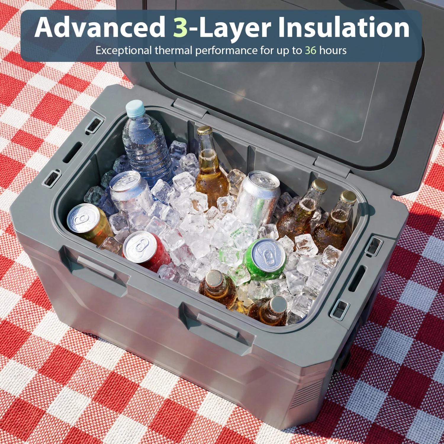Insulated Portable Cooler Hard Shell Ice Chest with 2 Cup Holders Bottle Opener and Drain Plug - Image 14