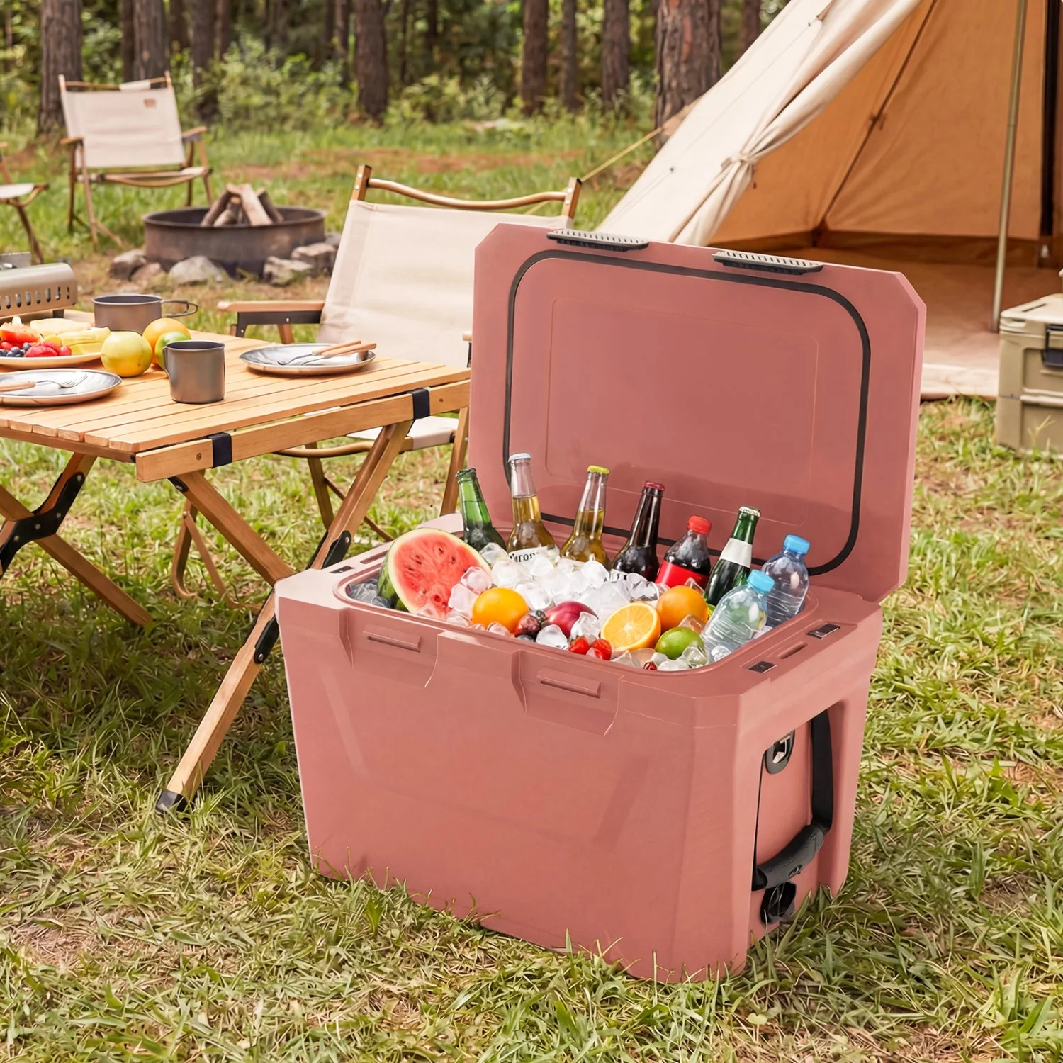 Insulated Portable Cooler Hard Shell Ice Chest with 2 Cup Holders Bottle Opener and Drain Plug - Image 17