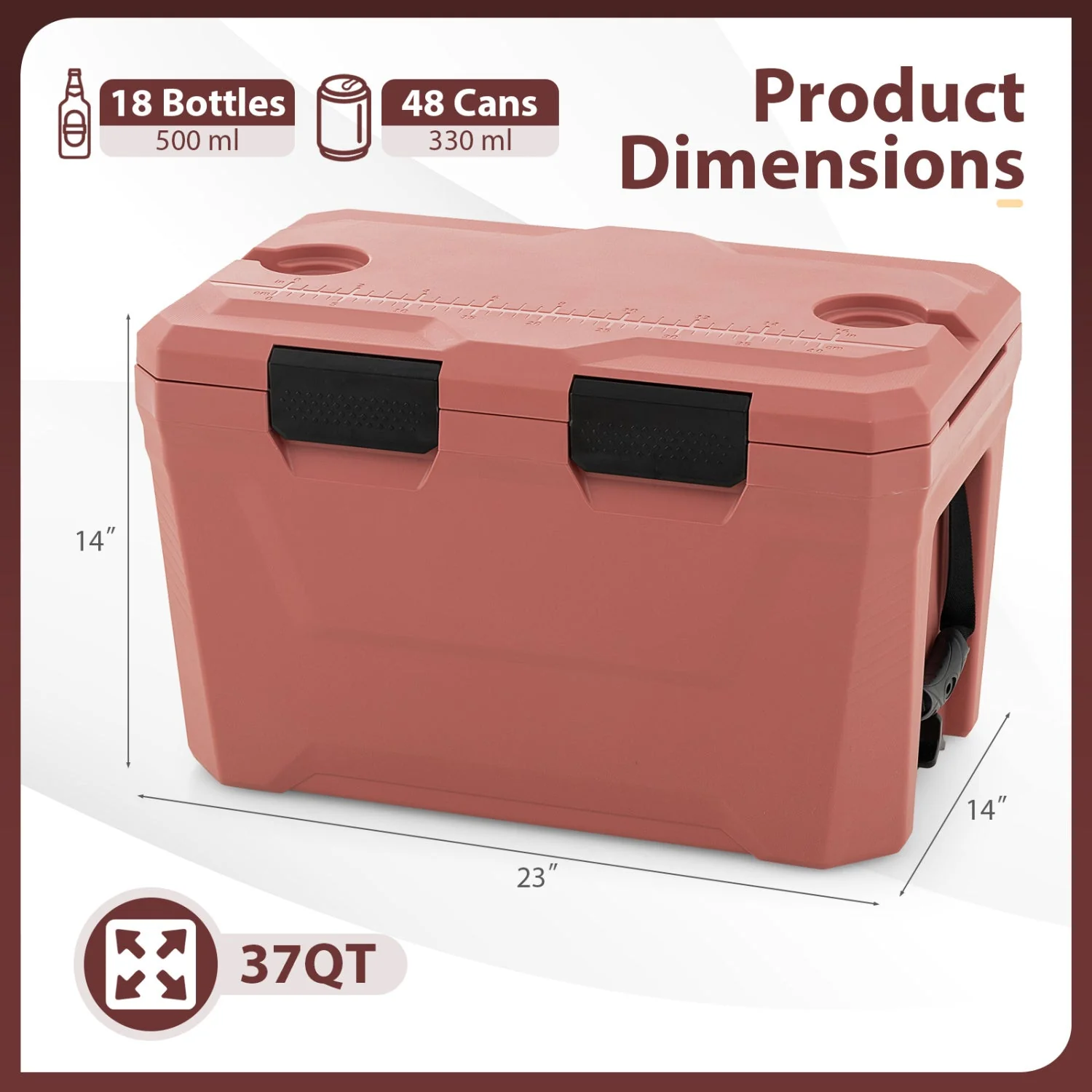 Insulated Portable Cooler Hard Shell Ice Chest with 2 Cup Holders Bottle Opener and Drain Plug - Image 21