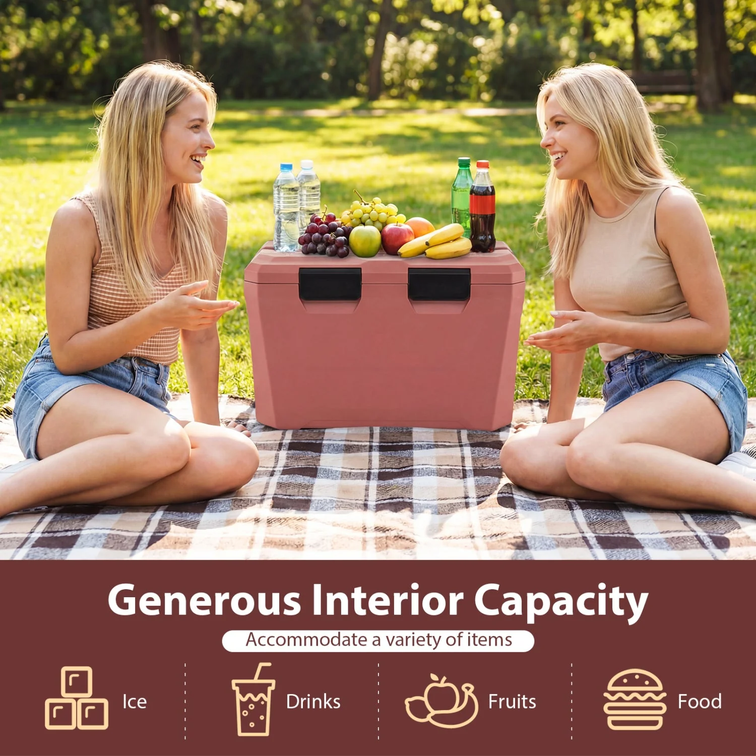 Insulated Portable Cooler Hard Shell Ice Chest with 2 Cup Holders Bottle Opener and Drain Plug - Image 23