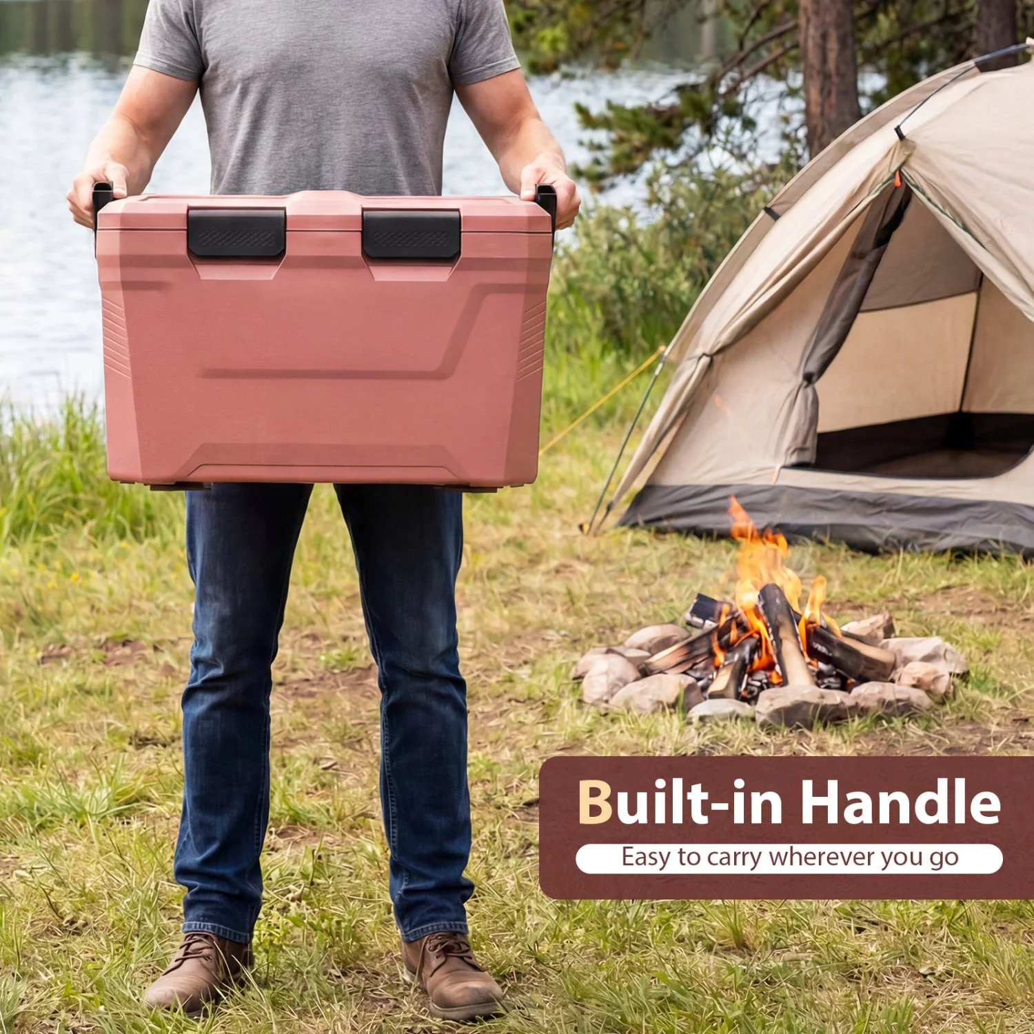 Insulated Portable Cooler Hard Shell Ice Chest with 2 Cup Holders Bottle Opener and Drain Plug - Image 24