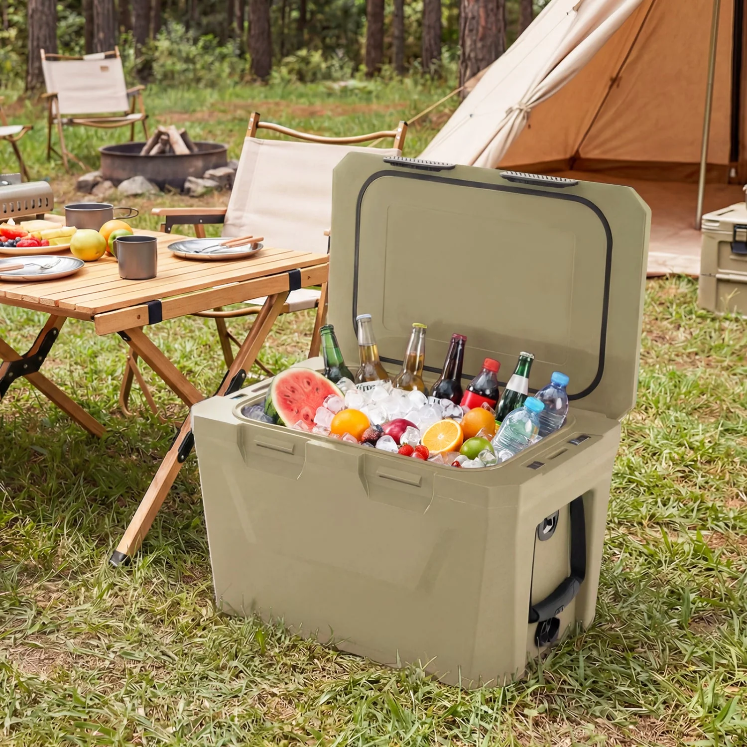 Insulated Portable Cooler Hard Shell Ice Chest with 2 Cup Holders Bottle Opener and Drain Plug - Image 25