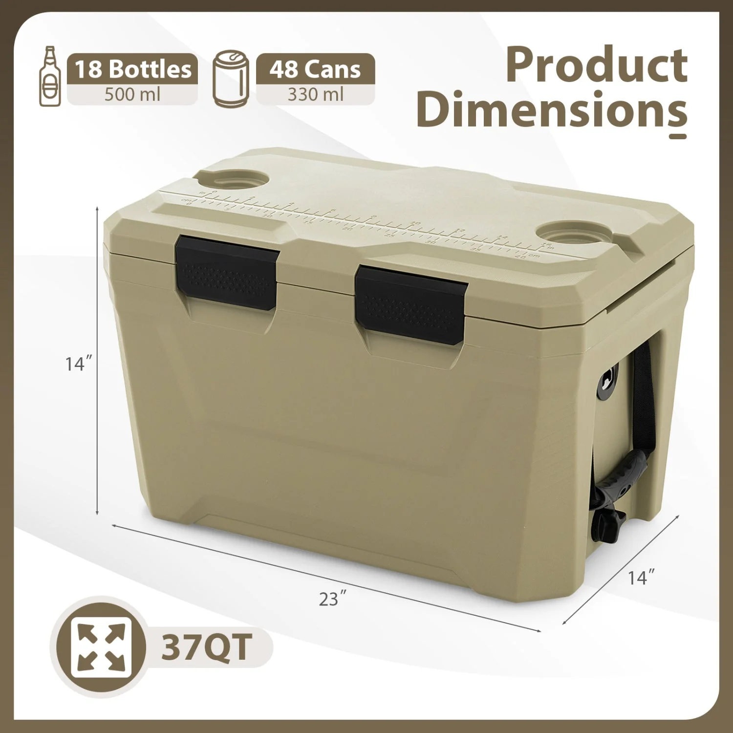 Insulated Portable Cooler Hard Shell Ice Chest with 2 Cup Holders Bottle Opener and Drain Plug - Image 29