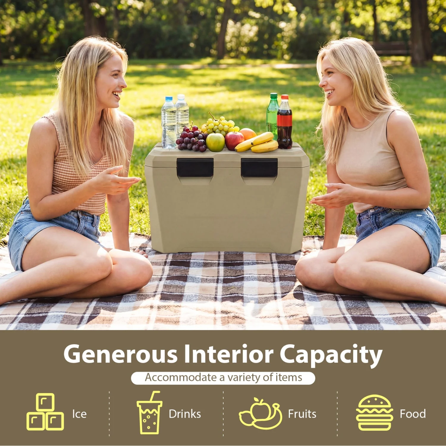 Insulated Portable Cooler Hard Shell Ice Chest with 2 Cup Holders Bottle Opener and Drain Plug - Image 31