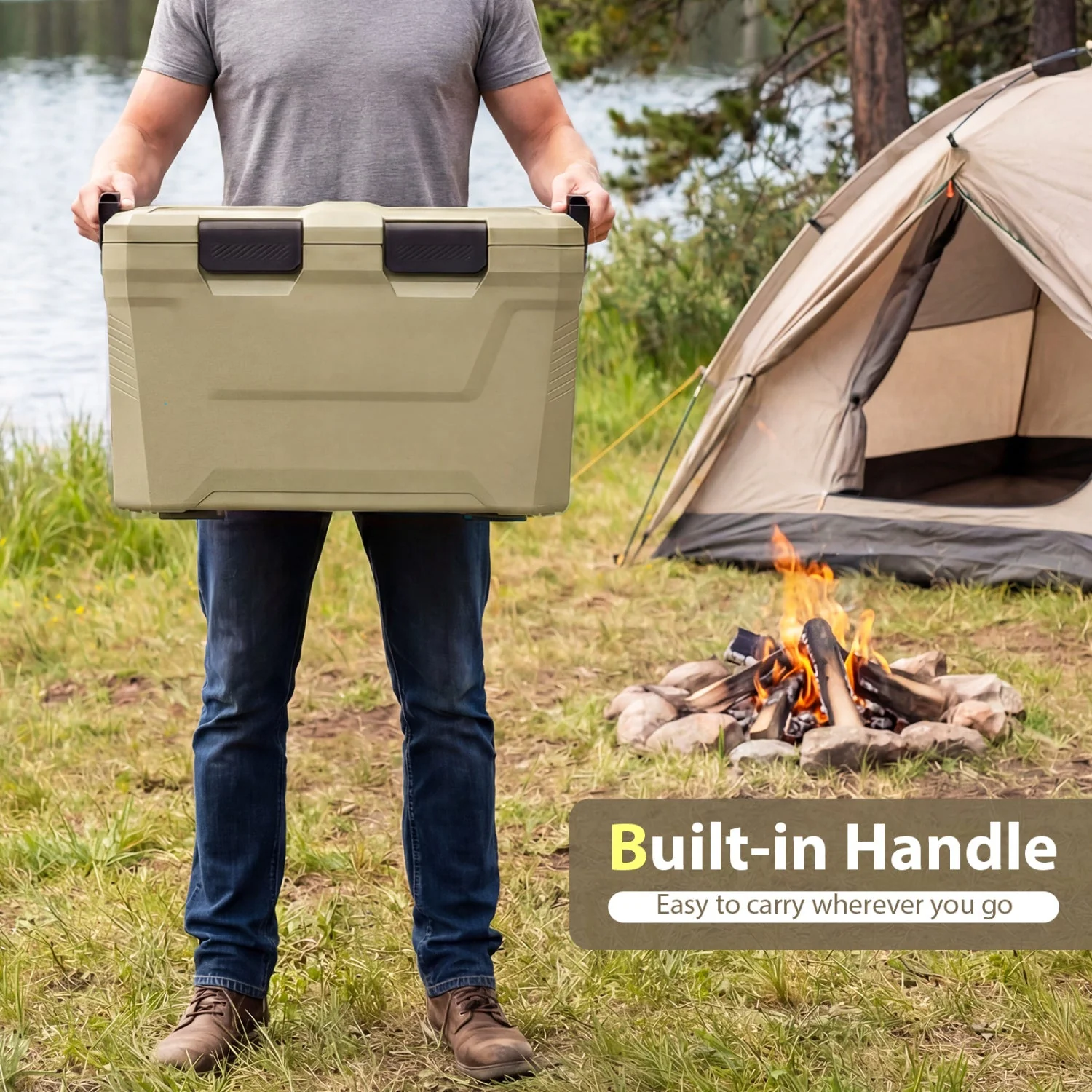 Insulated Portable Cooler Hard Shell Ice Chest with 2 Cup Holders Bottle Opener and Drain Plug - Image 32