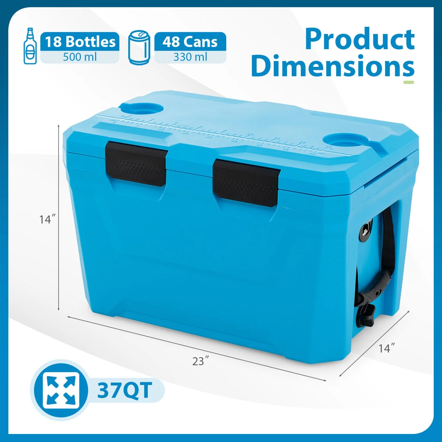 Insulated Portable Cooler Hard Shell Ice Chest with 2 Cup Holders Bottle Opener and Drain Plug - Image 5