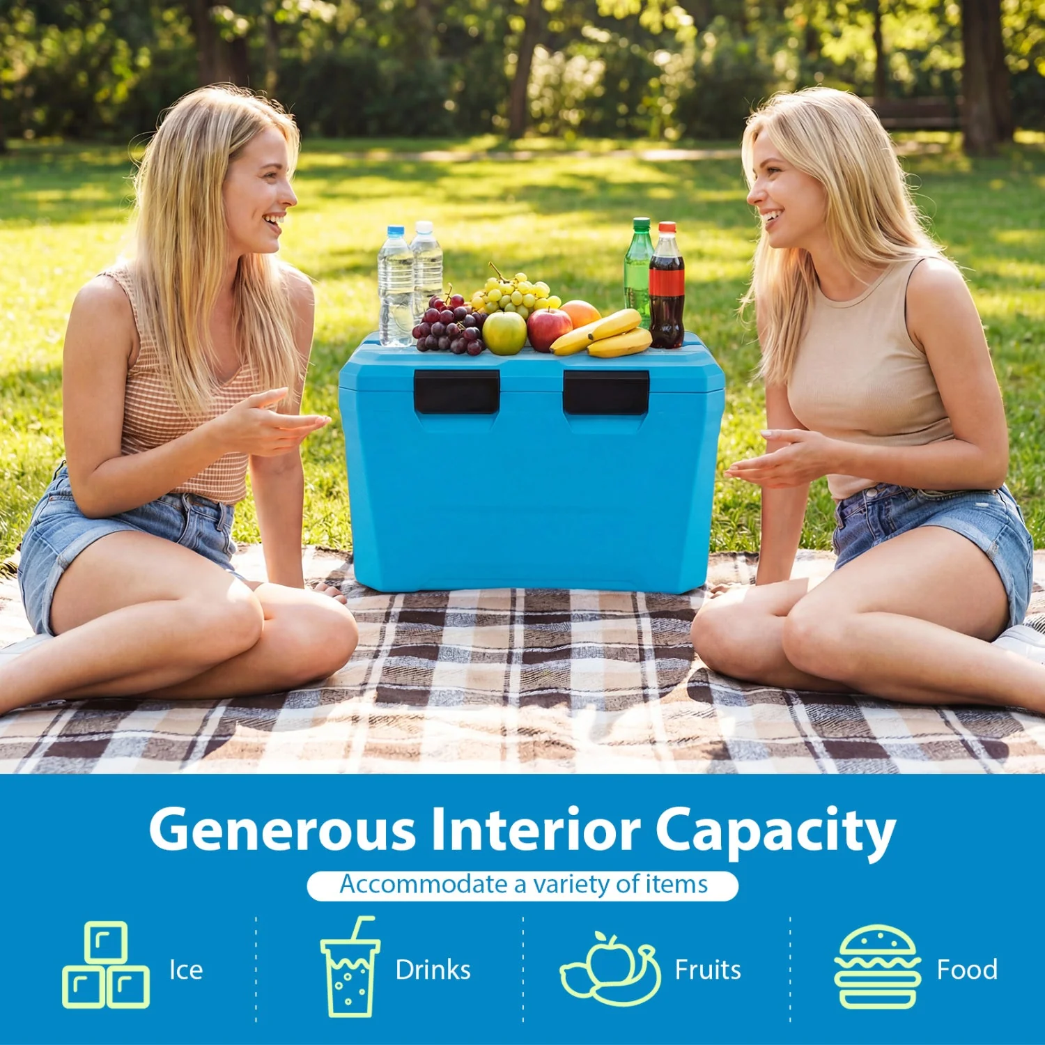 Insulated Portable Cooler Hard Shell Ice Chest with 2 Cup Holders Bottle Opener and Drain Plug - Image 7