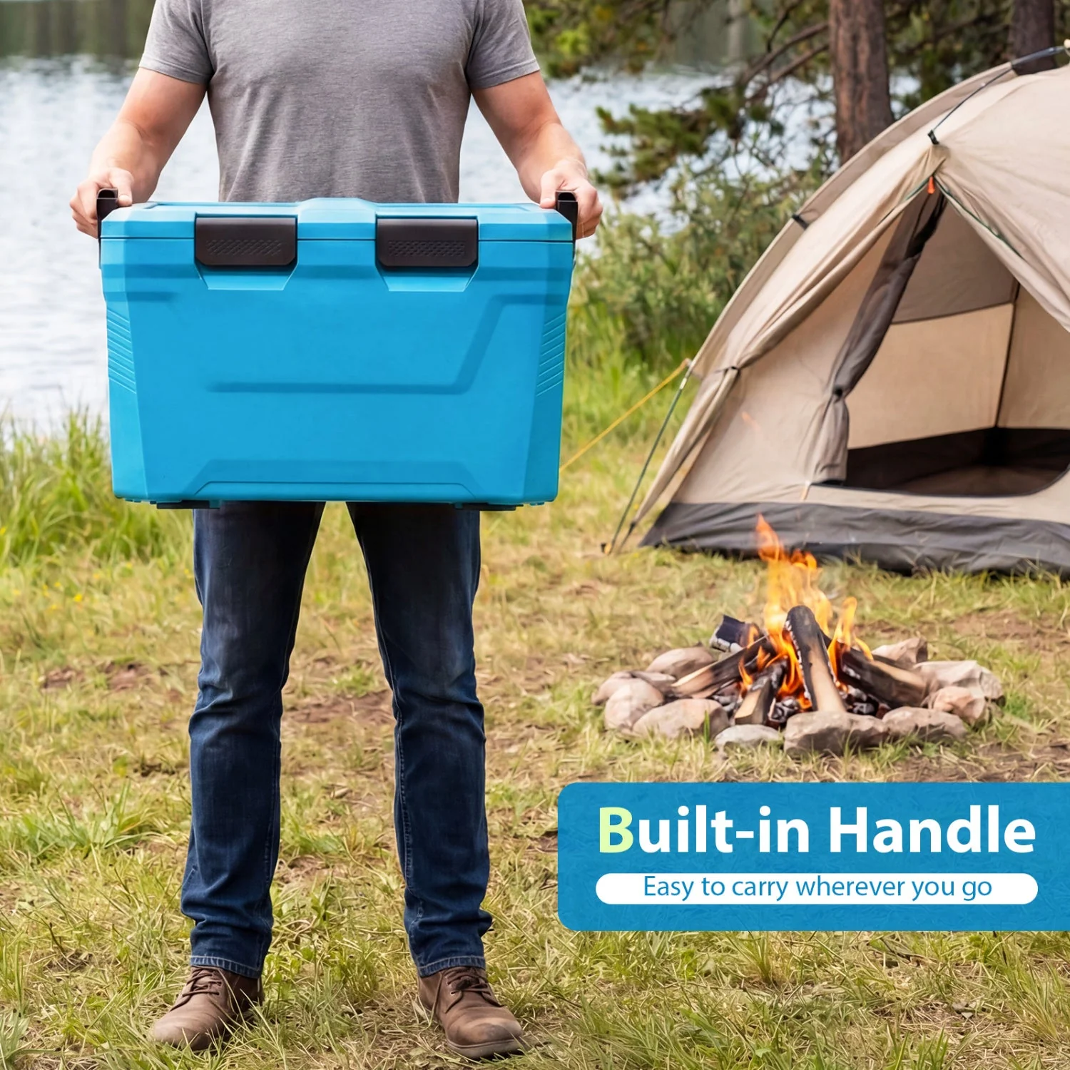 Insulated Portable Cooler Hard Shell Ice Chest with 2 Cup Holders Bottle Opener and Drain Plug - Image 8