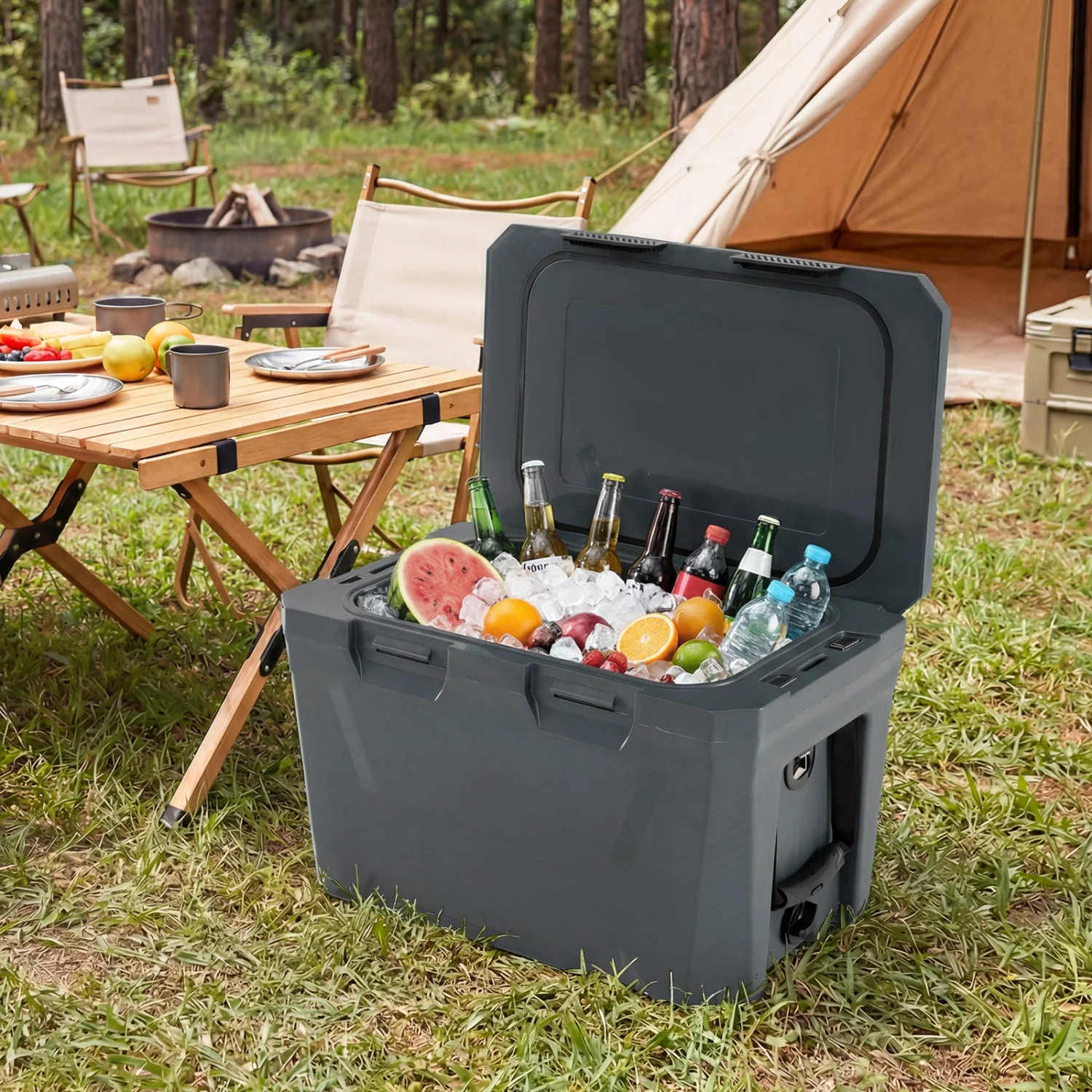Insulated Portable Cooler Hard Shell Ice Chest with 2 Cup Holders Bottle Opener and Drain Plug - Image 9