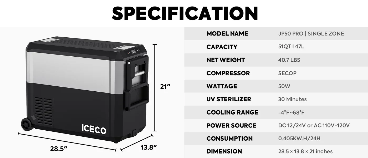 JP50 Pro Dual Zone Wheeled Car Fridge With Cover | ICECO | 50 LT - Image 12