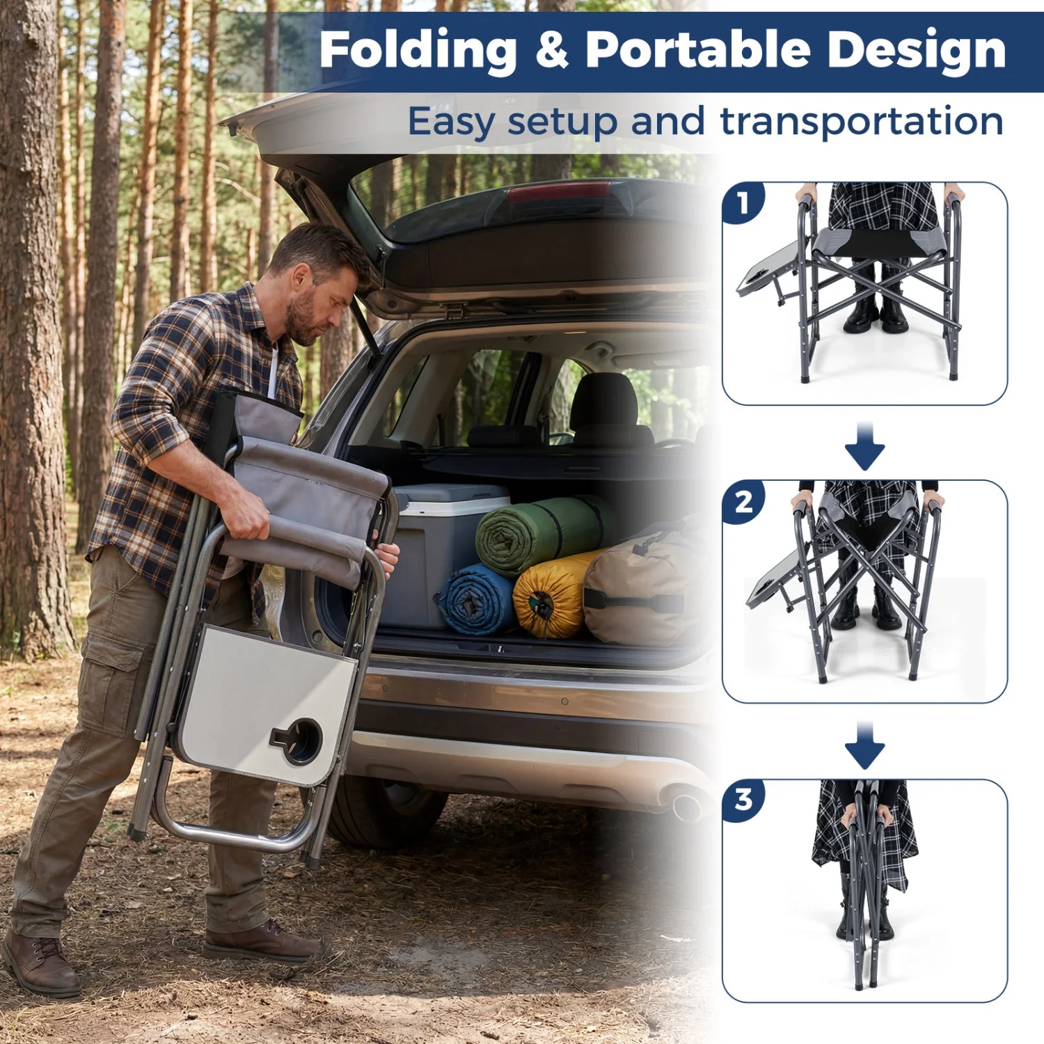 Lightweight Folding Camping Chair with Side Table - Image 16