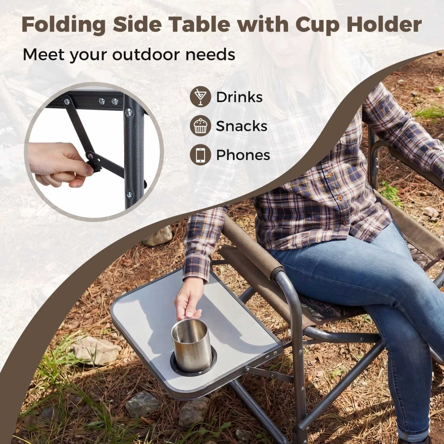 Lightweight Folding Camping Chair with Side Table - Image 23