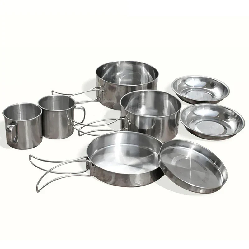 Mayitr 8Pcs Stainless Steel Outdoor Camping Picnic Pot Pan Kit Camping Backpacking Hiking Cookware Set High quality - Image 4