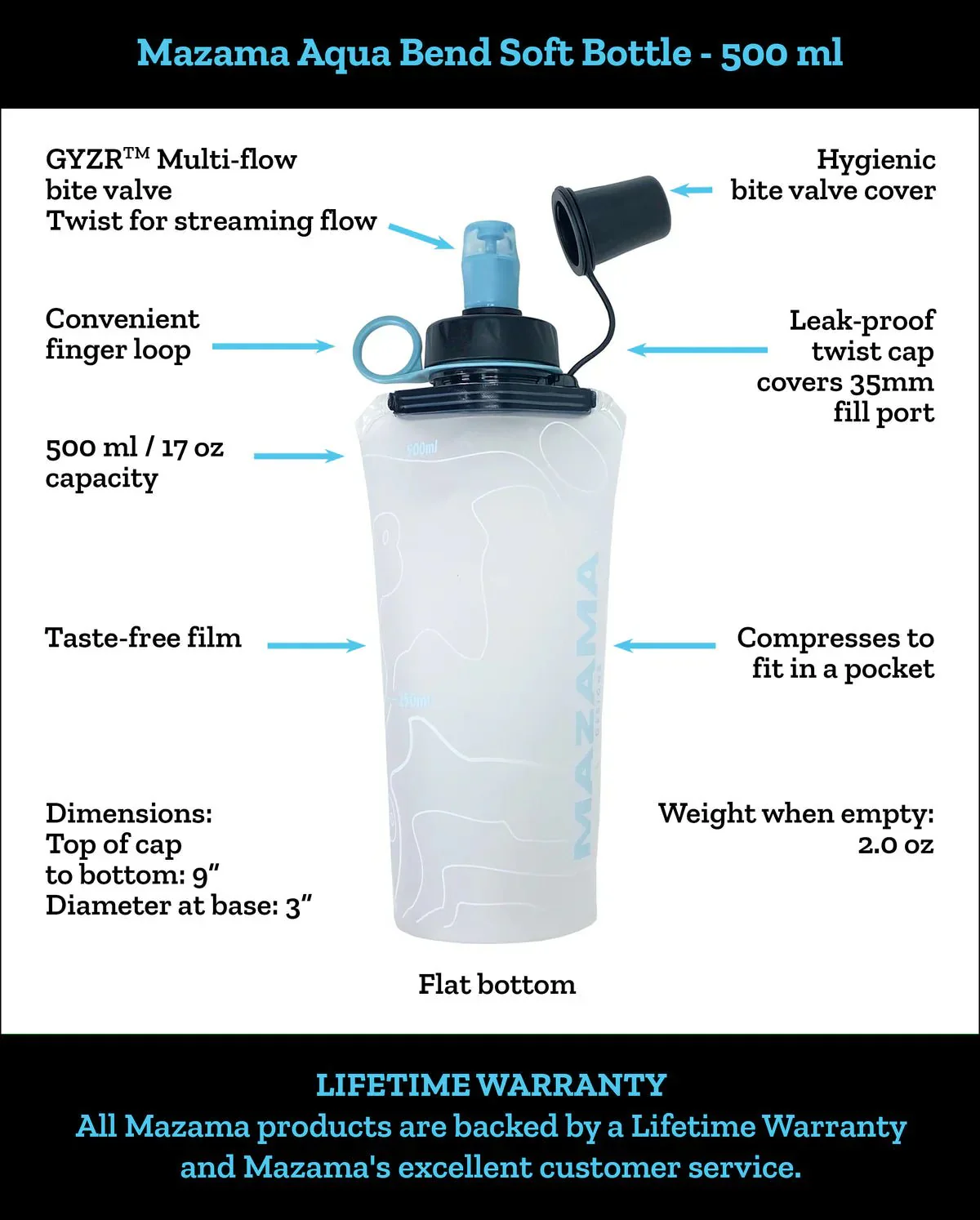 Mazama Aqua Bend Soft Collapsible Water Bottles | Lightweight Hiking & Travel Hydration - Image 3