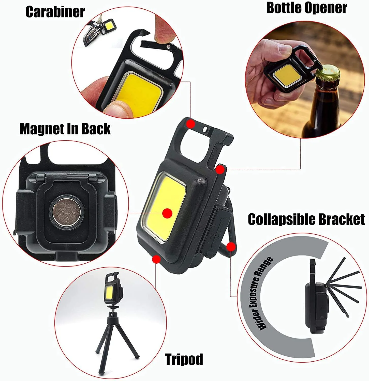 Multifunctional Mini COB Work Light TYPE-C Rechargeable Portable Keychain Light Magnetic Overhaul Emergency Light - Image 2