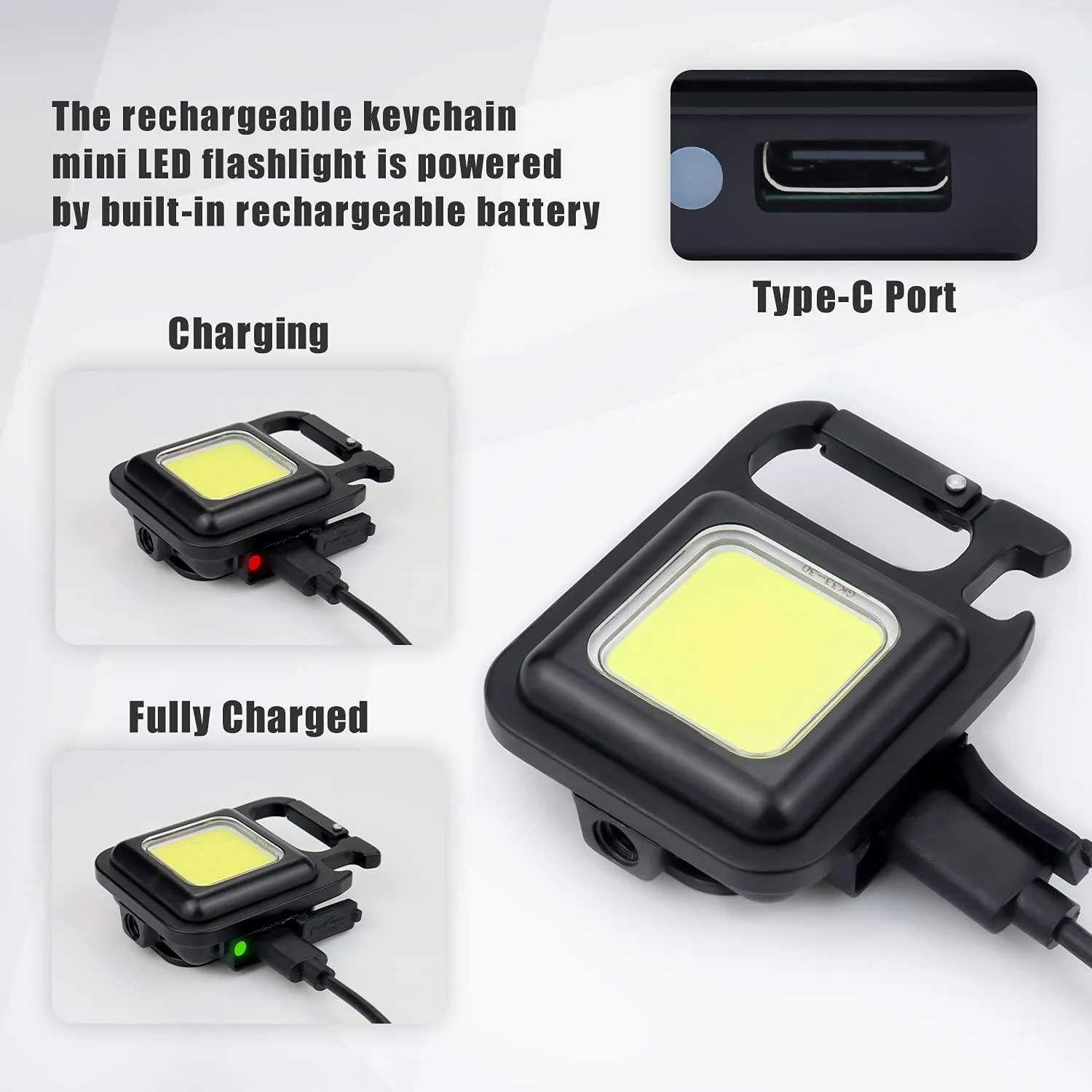 Multifunctional Mini COB Work Light TYPE-C Rechargeable Portable Keychain Light Magnetic Overhaul Emergency Light - Image 4
