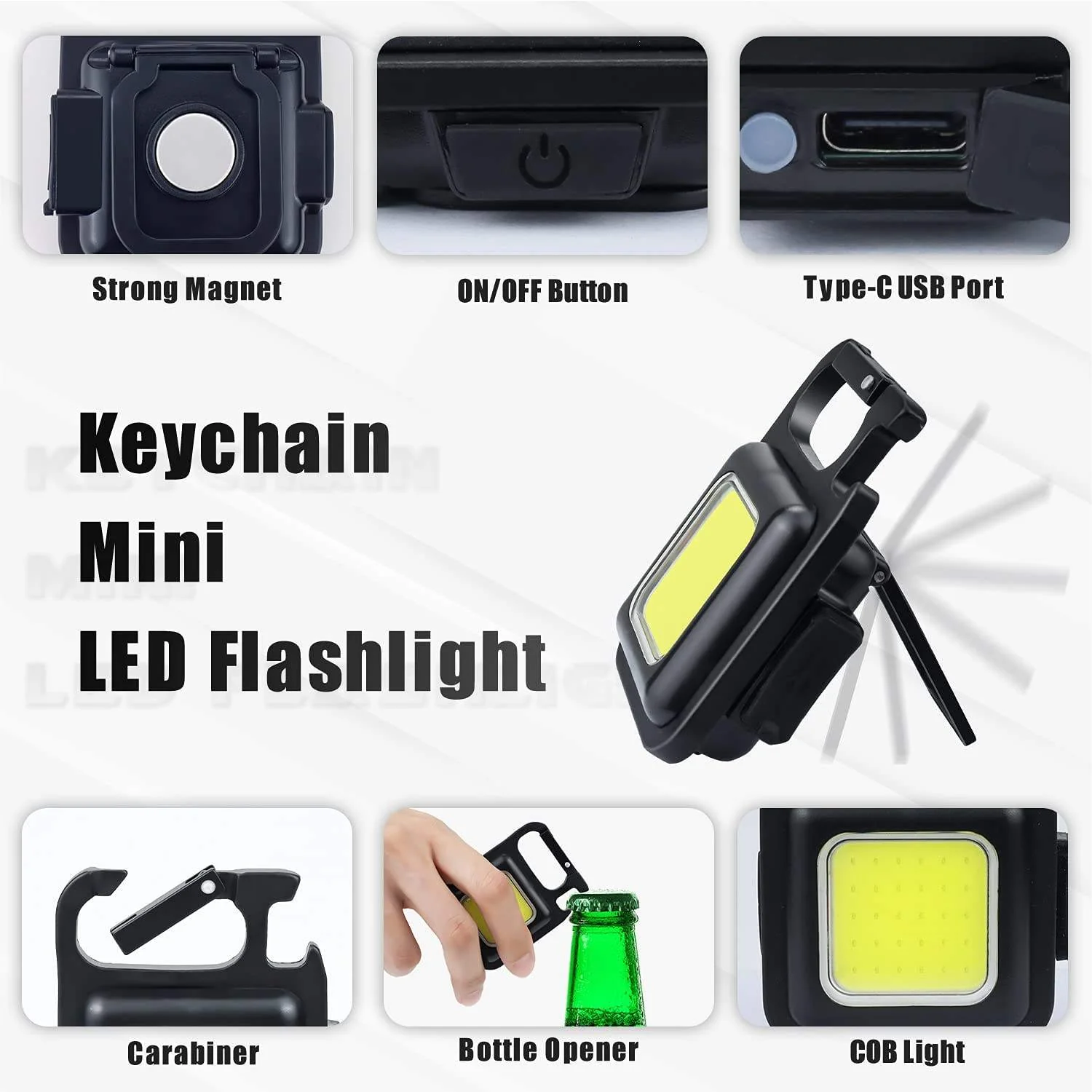 Multifunctional Mini COB Work Light TYPE-C Rechargeable Portable Keychain Light Magnetic Overhaul Emergency Light - Image 5