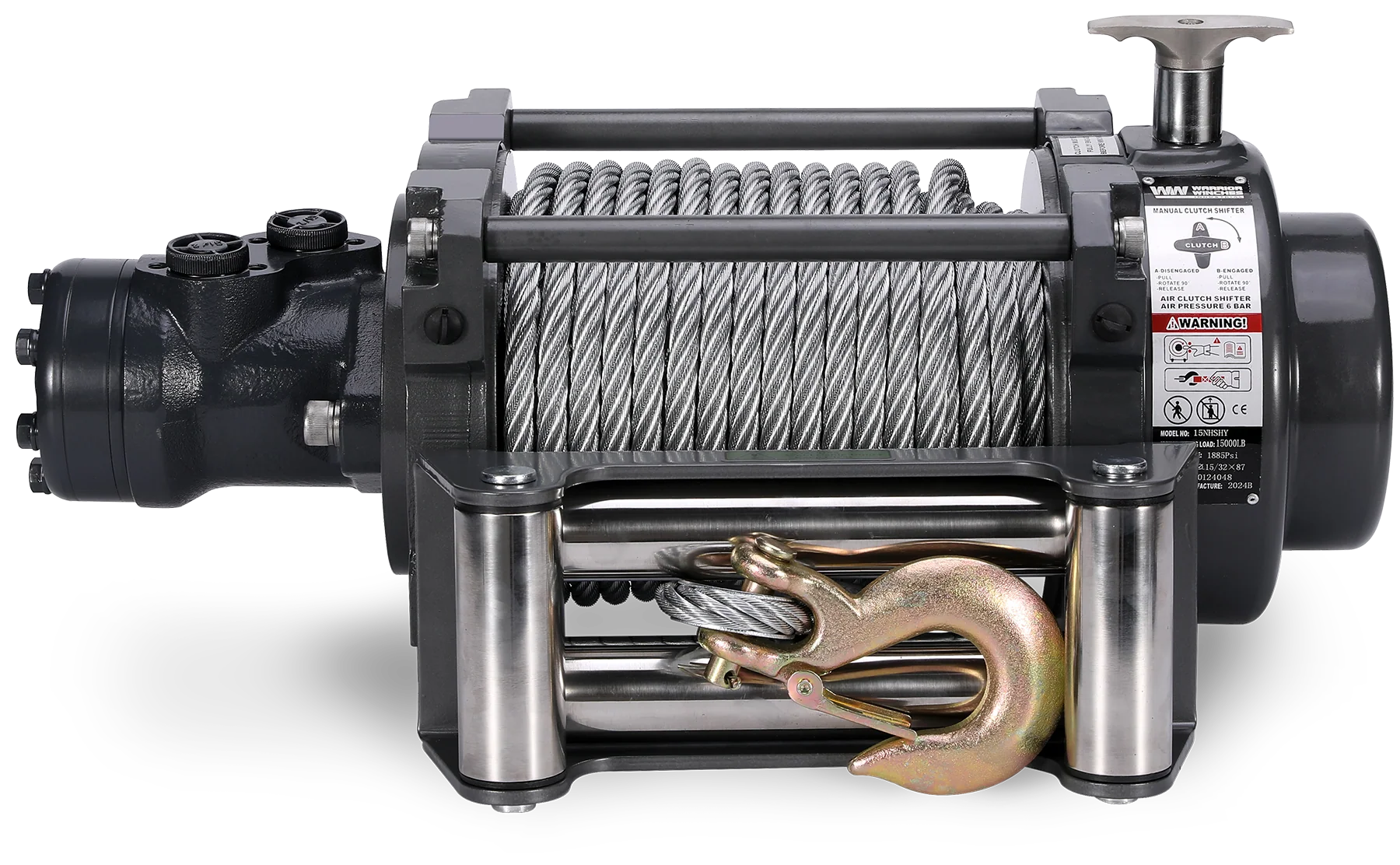 NH 15,000lb Industrial Hydraulic Winch - Steel Rope - Image 2