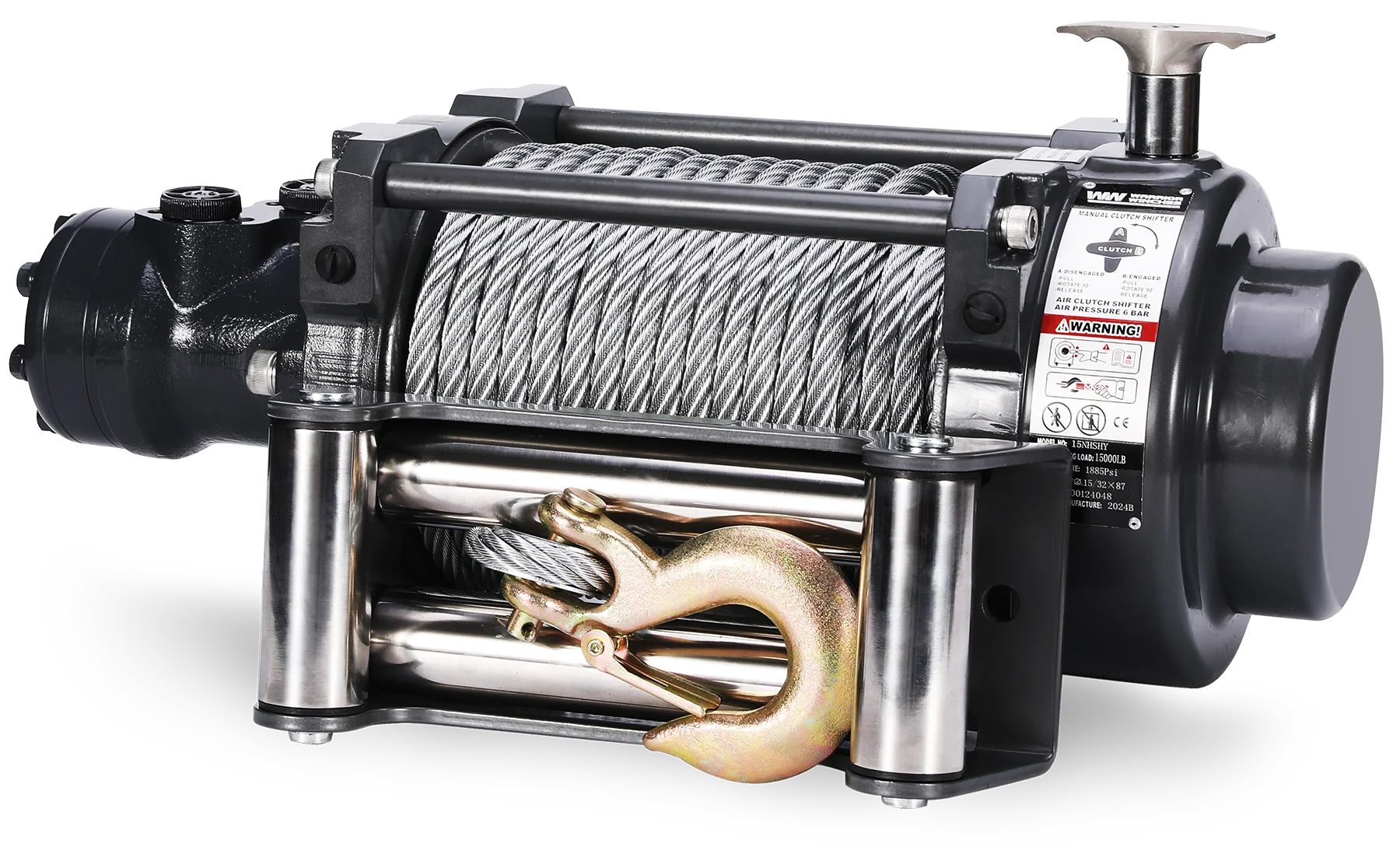 NH 15,000lb Industrial Hydraulic Winch - Steel Rope - Image 3
