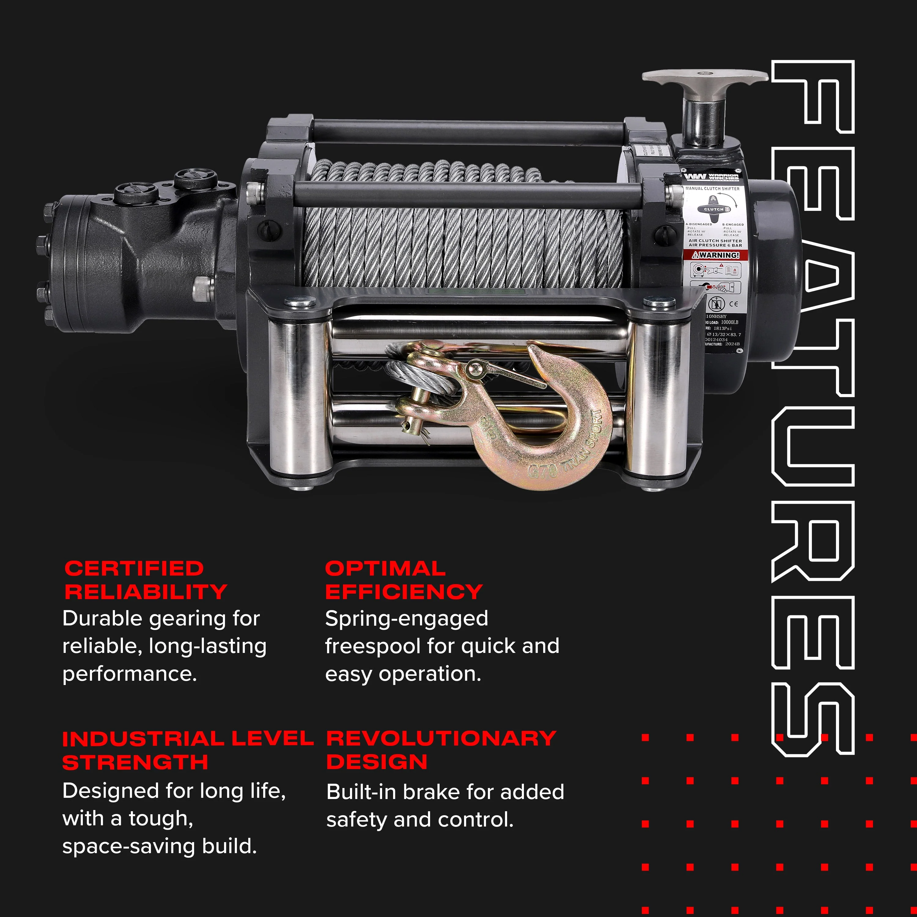 NH 15,000lb Industrial Hydraulic Winch - Steel Rope - Image 6