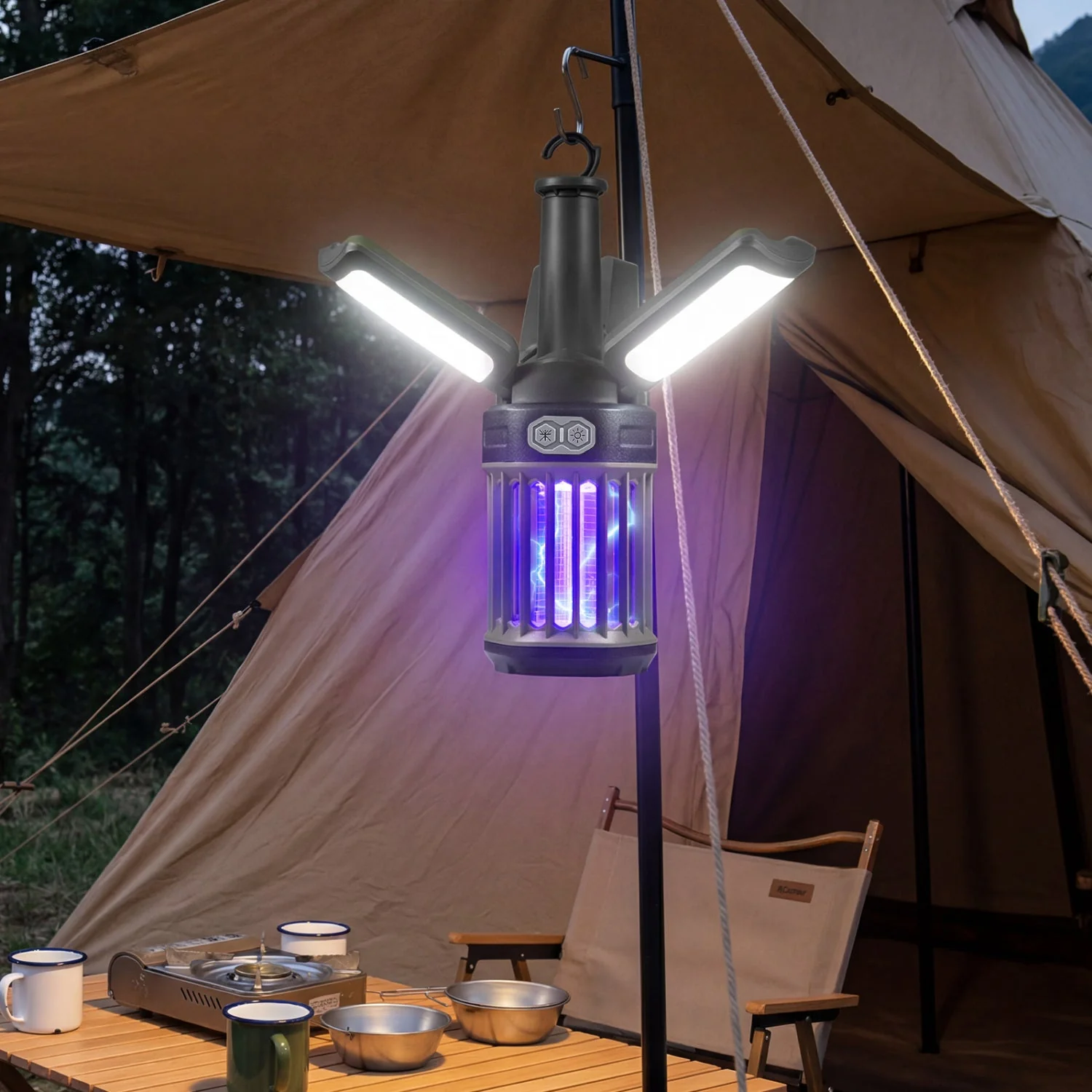 Outdoor Bug Zapper with Foldable Camping Lantern USB-C Rechargeable Electric Mosquito Killer - Image 2