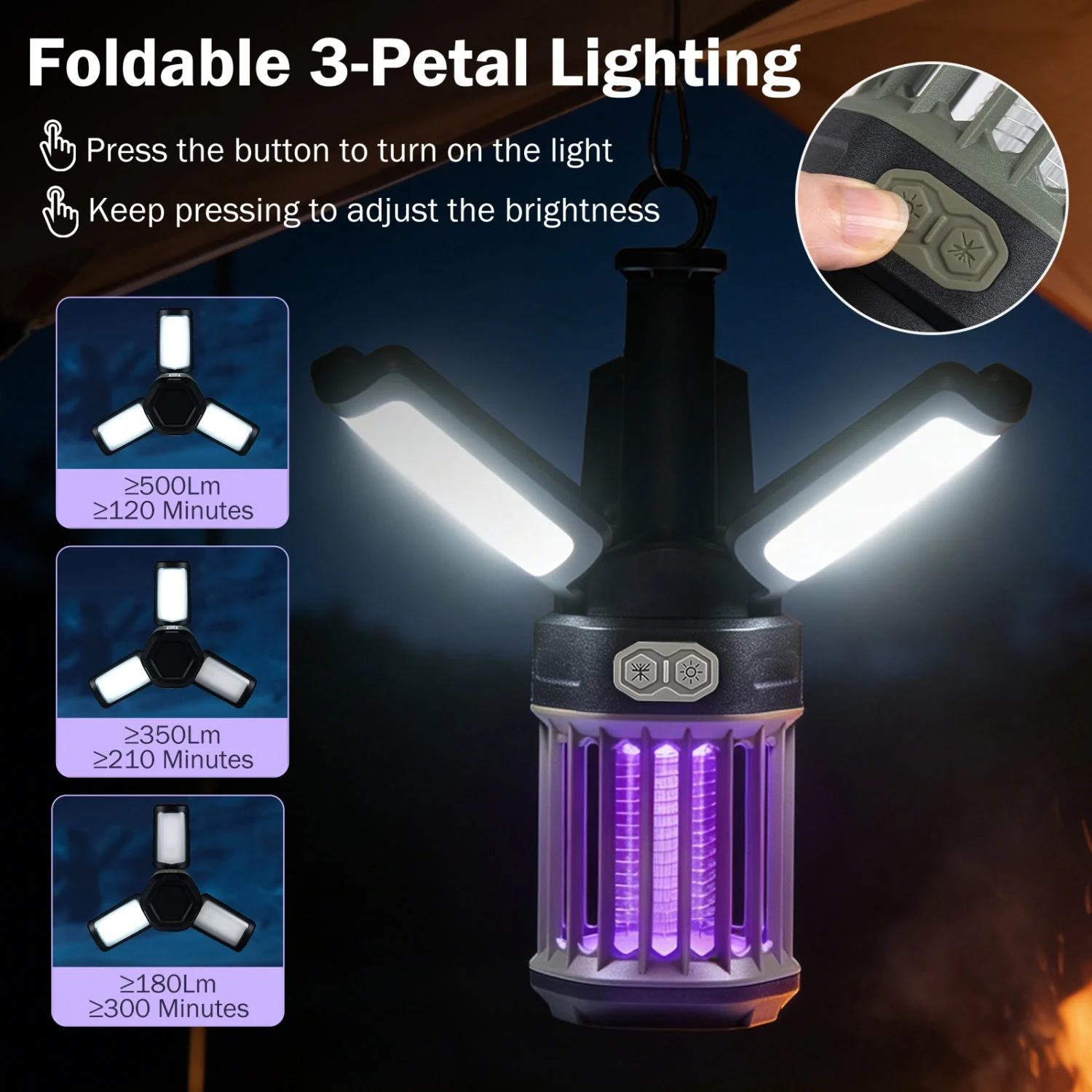 Outdoor Bug Zapper with Foldable Camping Lantern USB-C Rechargeable Electric Mosquito Killer - Image 6