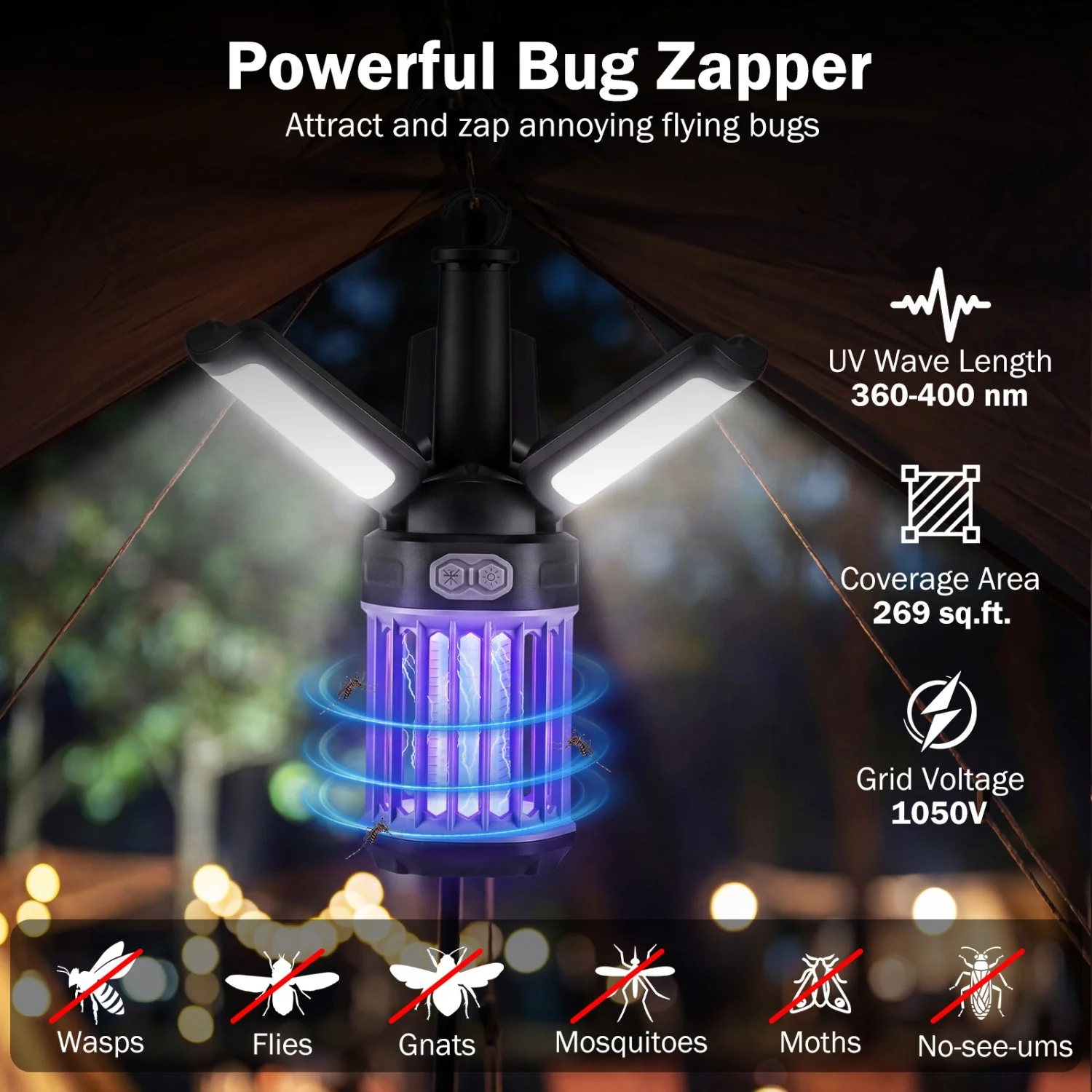 Outdoor Bug Zapper with Foldable Camping Lantern USB-C Rechargeable Electric Mosquito Killer - Image 7