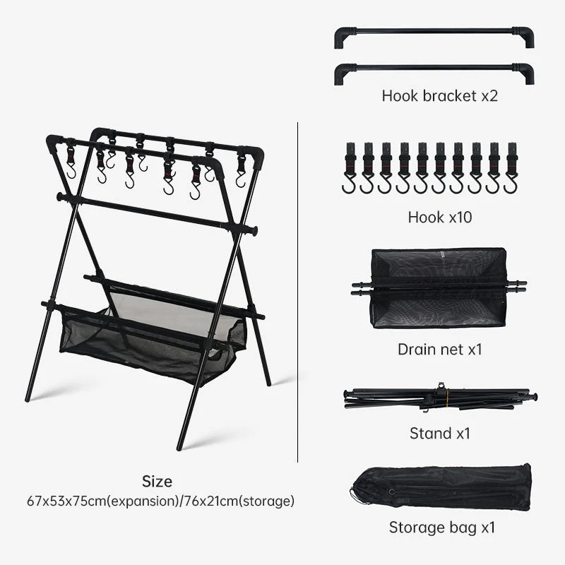 Outdoor camping folding shelf camping car drying rack drying net drying rack storage rack - Image 6