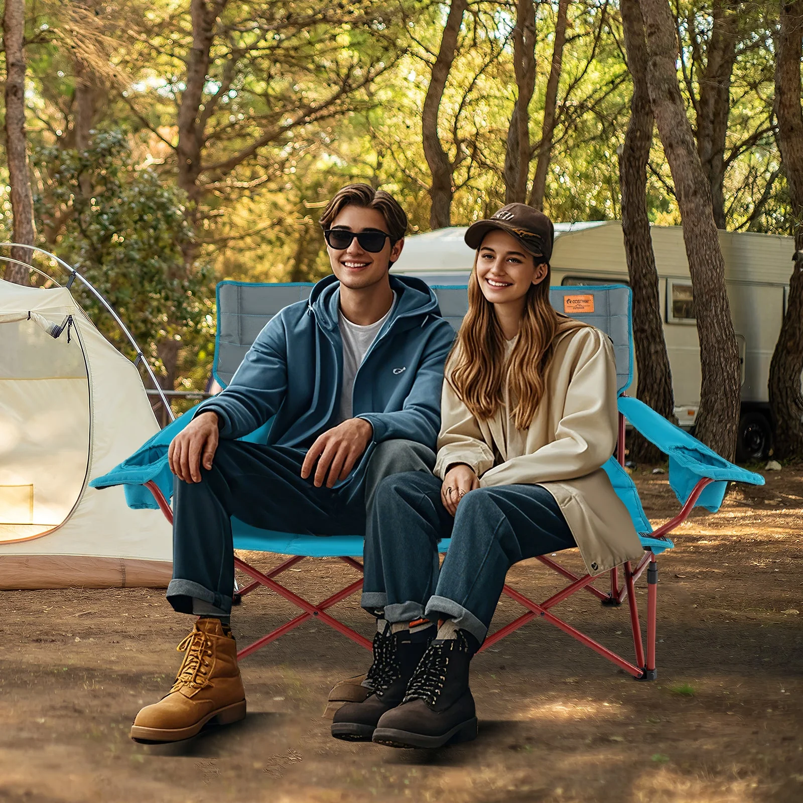 Oversized Camping Chair Folding Loveseat Camping Couch with Cup Holders & Thick Padding - Image 10