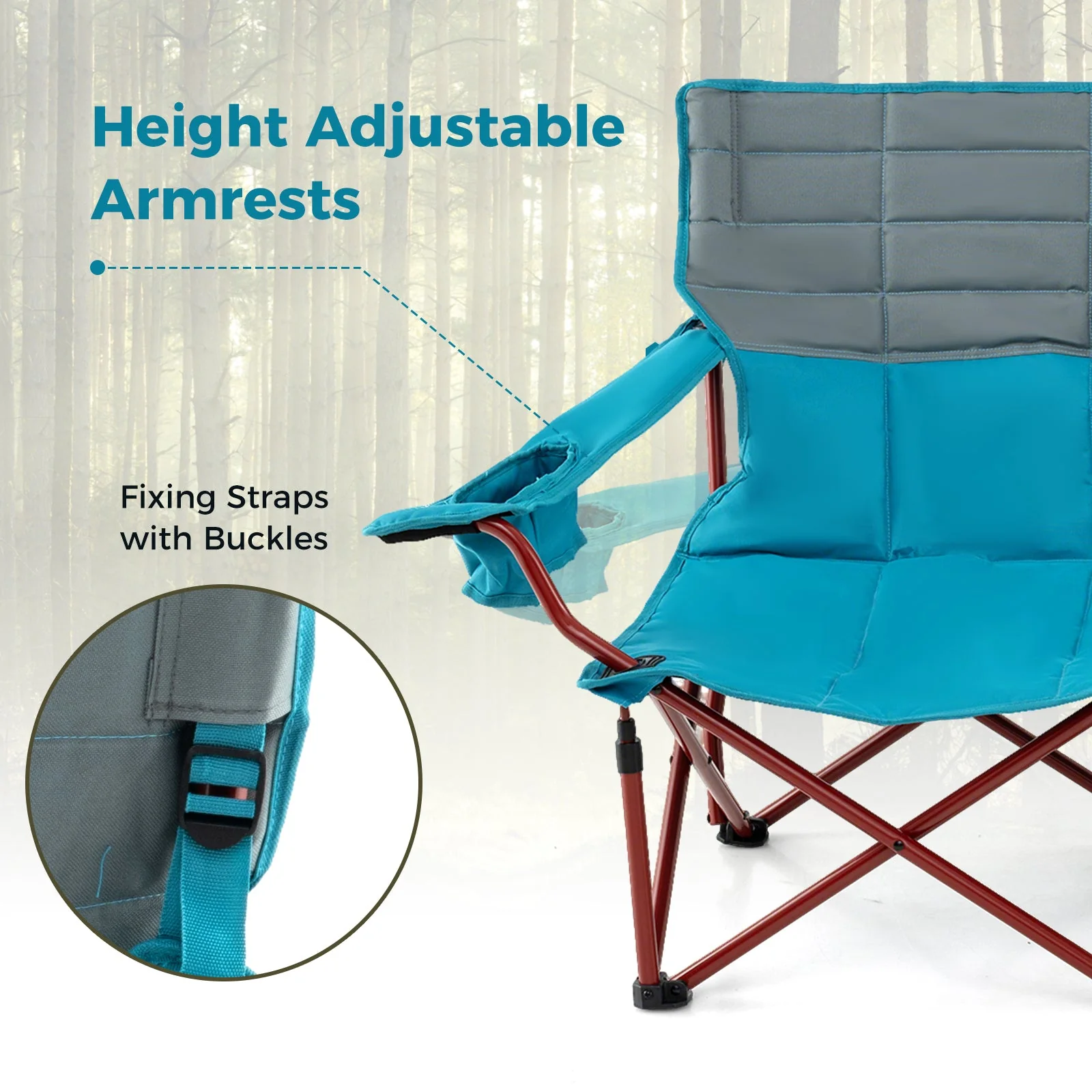 Oversized Camping Chair Folding Loveseat Camping Couch with Cup Holders & Thick Padding - Image 14
