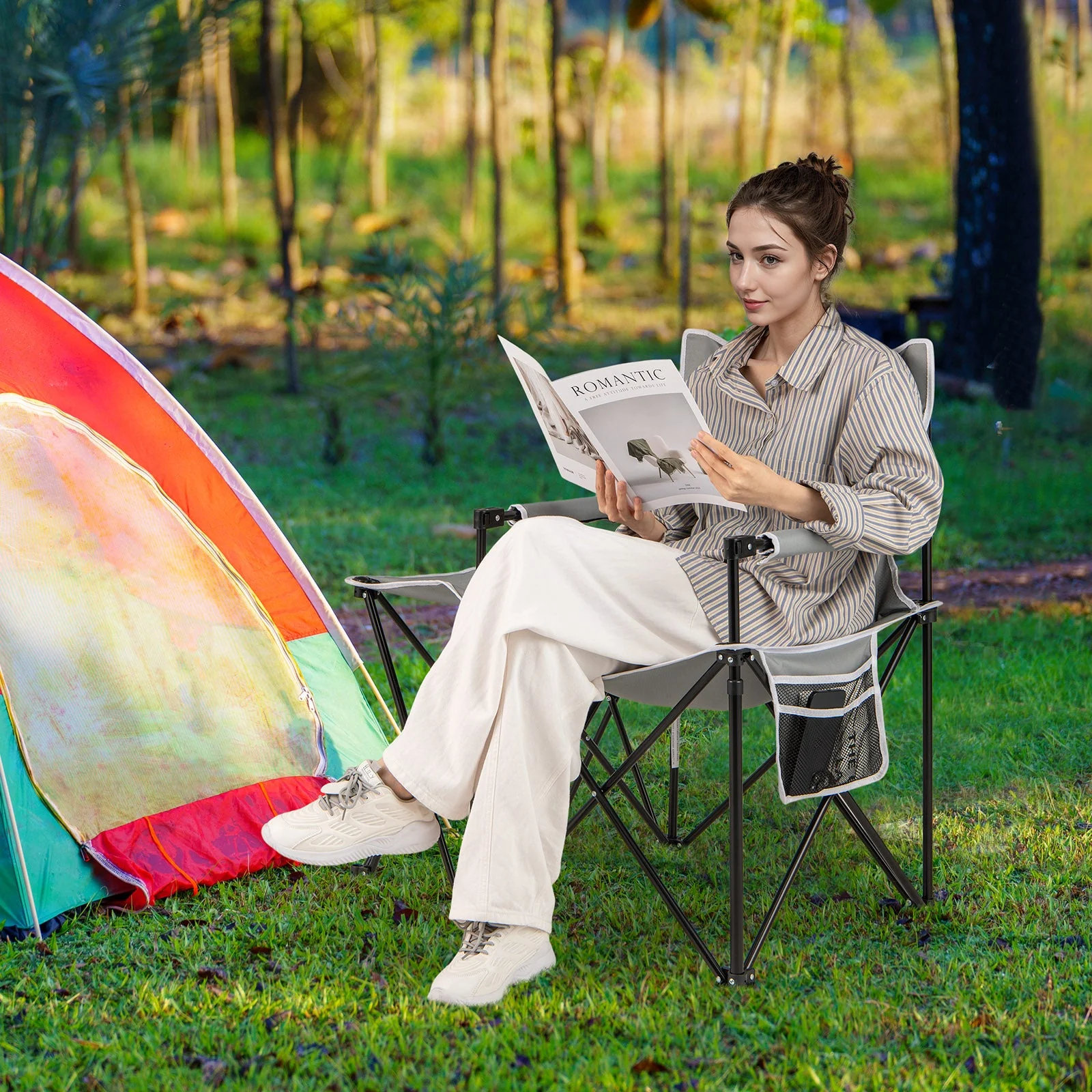 Oversized Camping Chair with Side Table and 2 Storage Pockets - Image 10