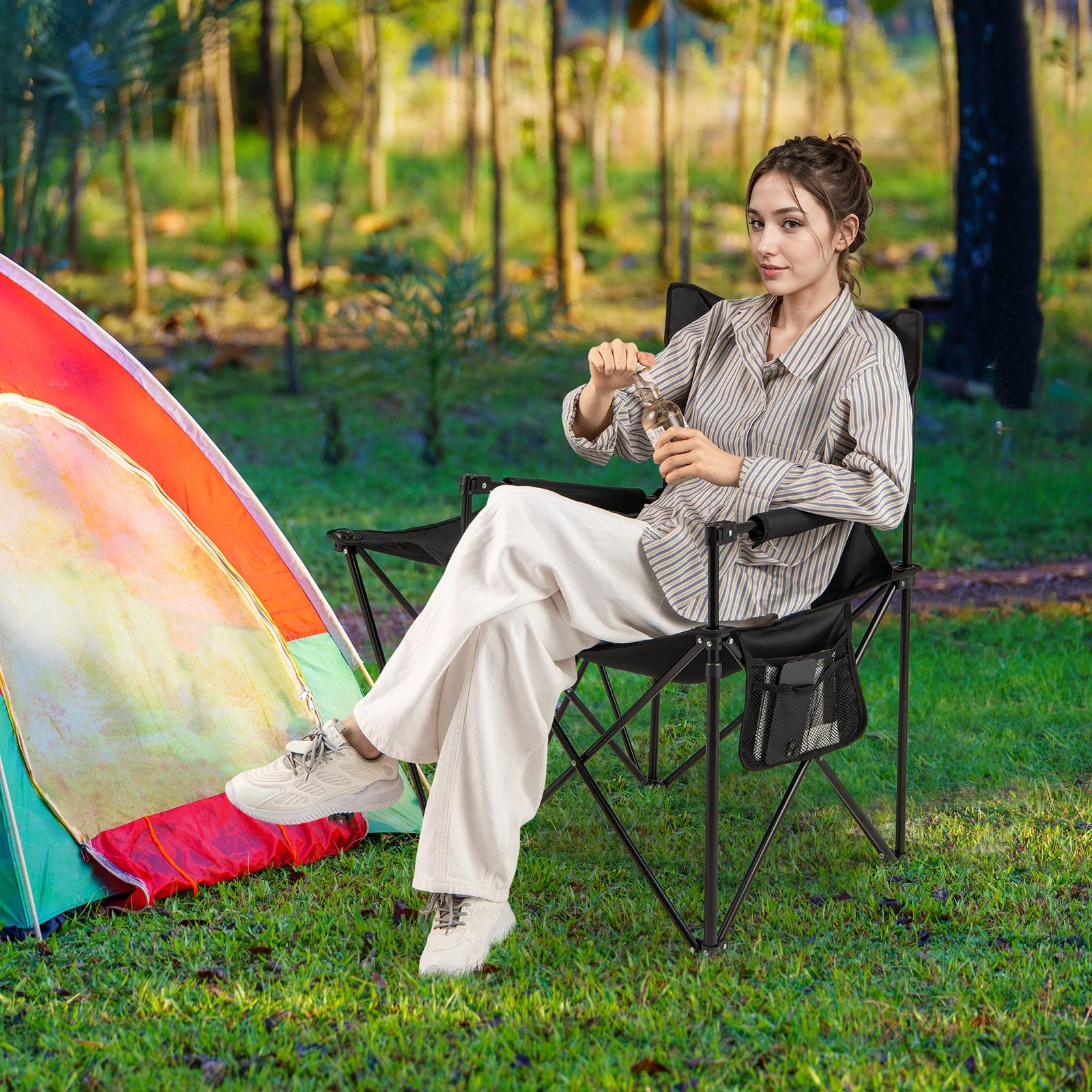 Oversized Camping Chair with Side Table and 2 Storage Pockets - Image 5