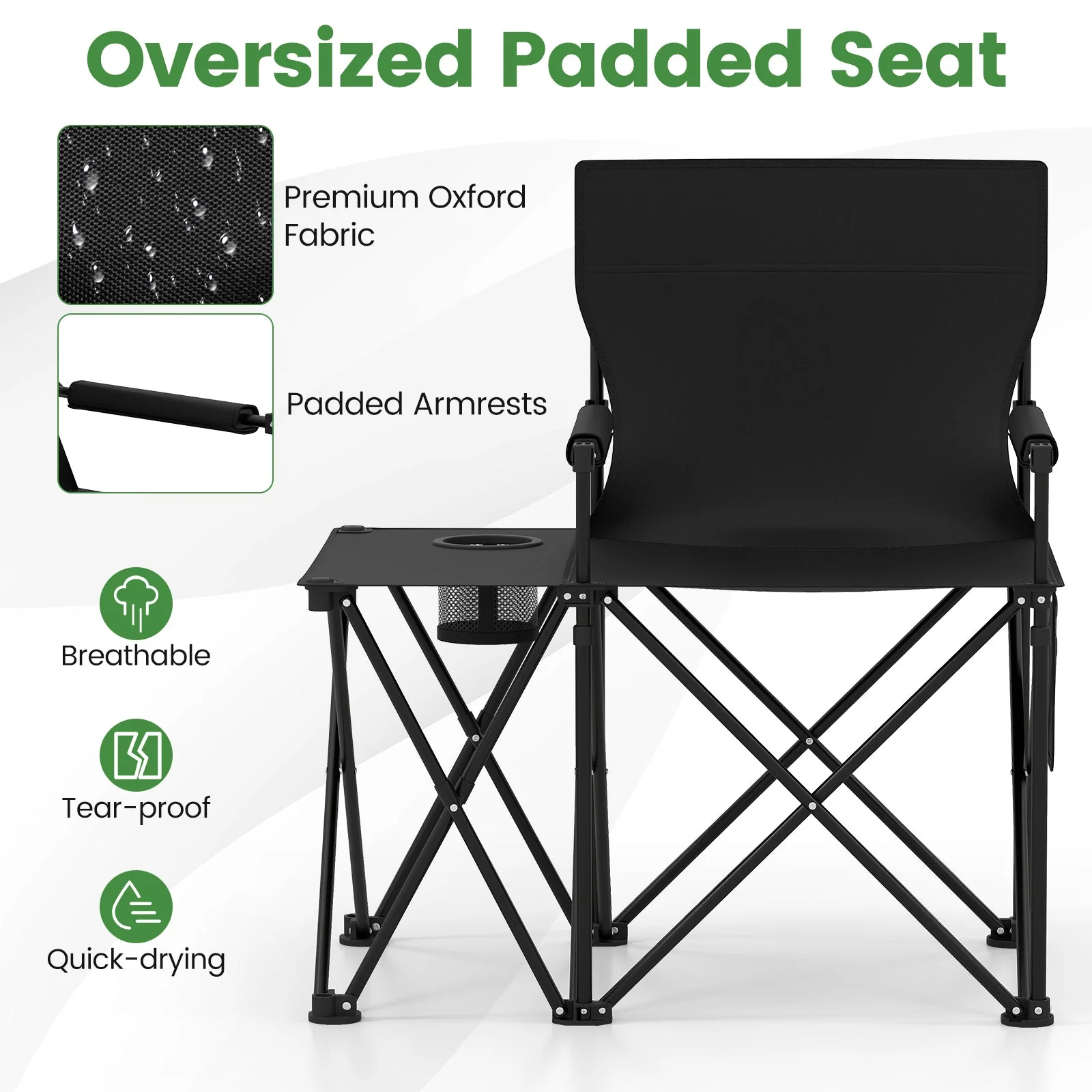 Oversized Camping Chair with Side Table and 2 Storage Pockets - Image 8