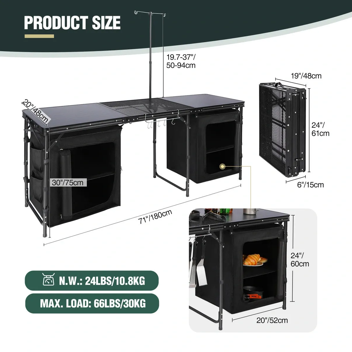 Portable Camping Kitchen Table with Storage Organizer for Outdoor - Image 10