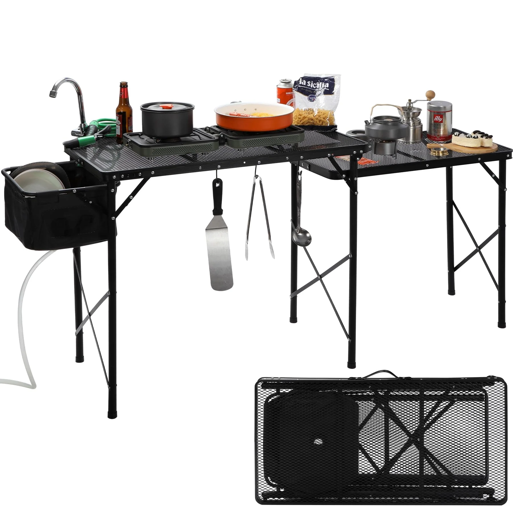 Portable Camping Kitchen Table with Storage Organizer for Outdoor - Image 17