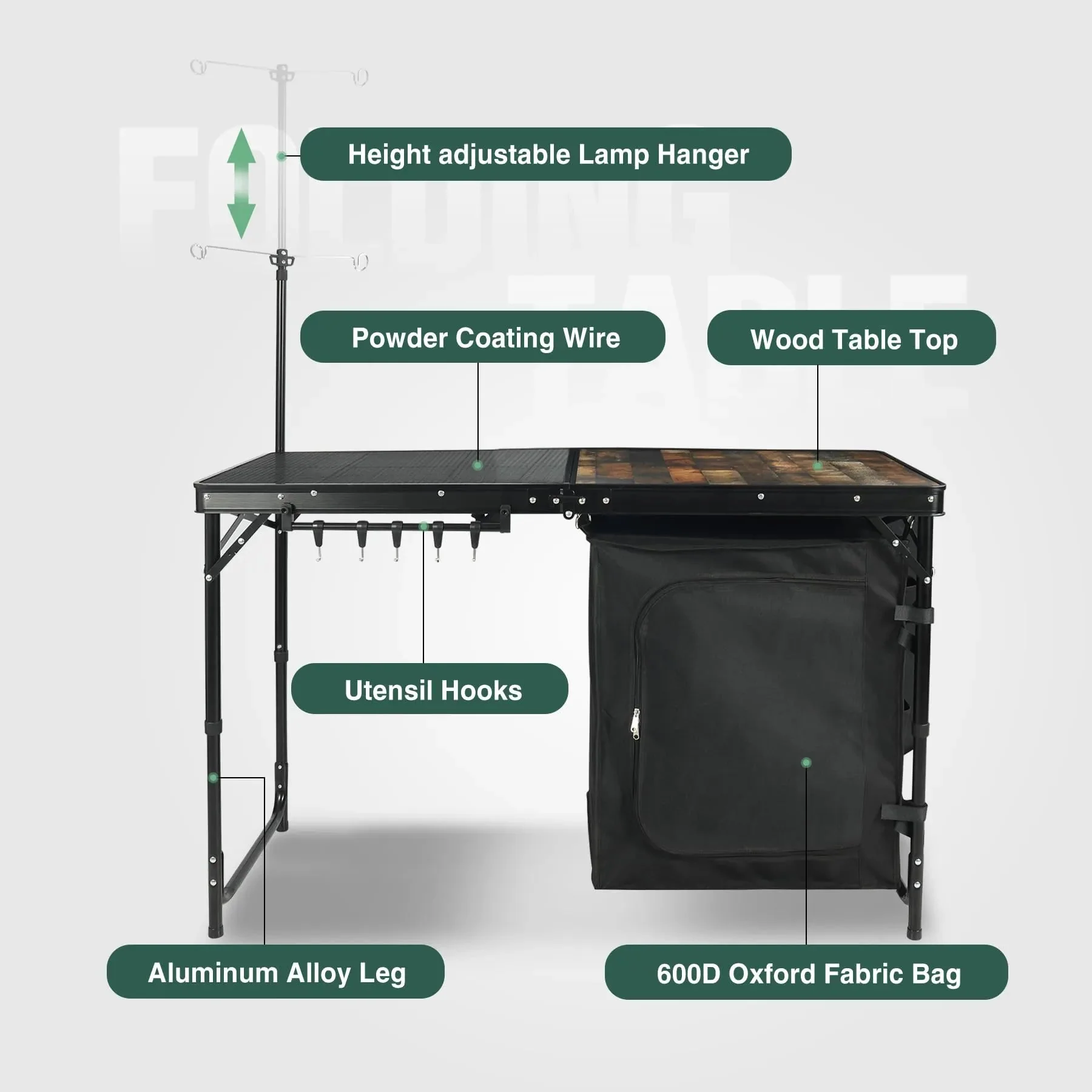 Portable Camping Kitchen Table with Storage Organizer for Outdoor - Image 4