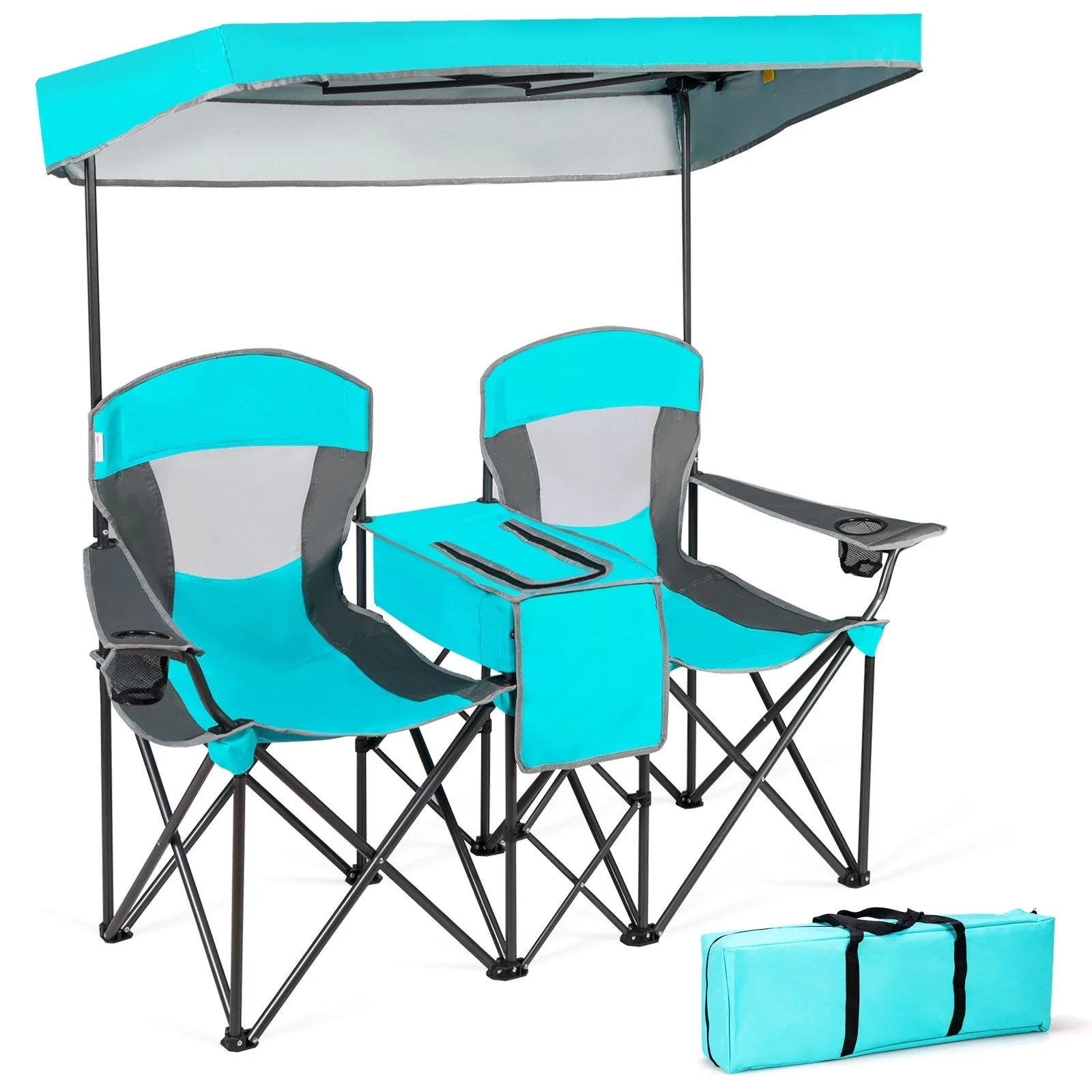 Portable Folding Camping Canopy Chairs with Cup Holder - Image 11