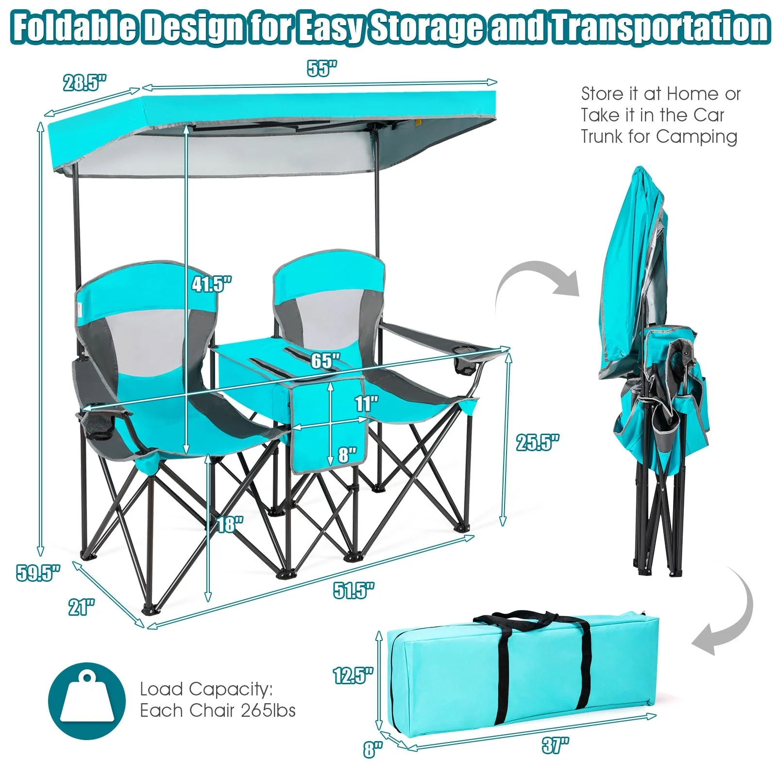 Portable Folding Camping Canopy Chairs with Cup Holder - Image 12