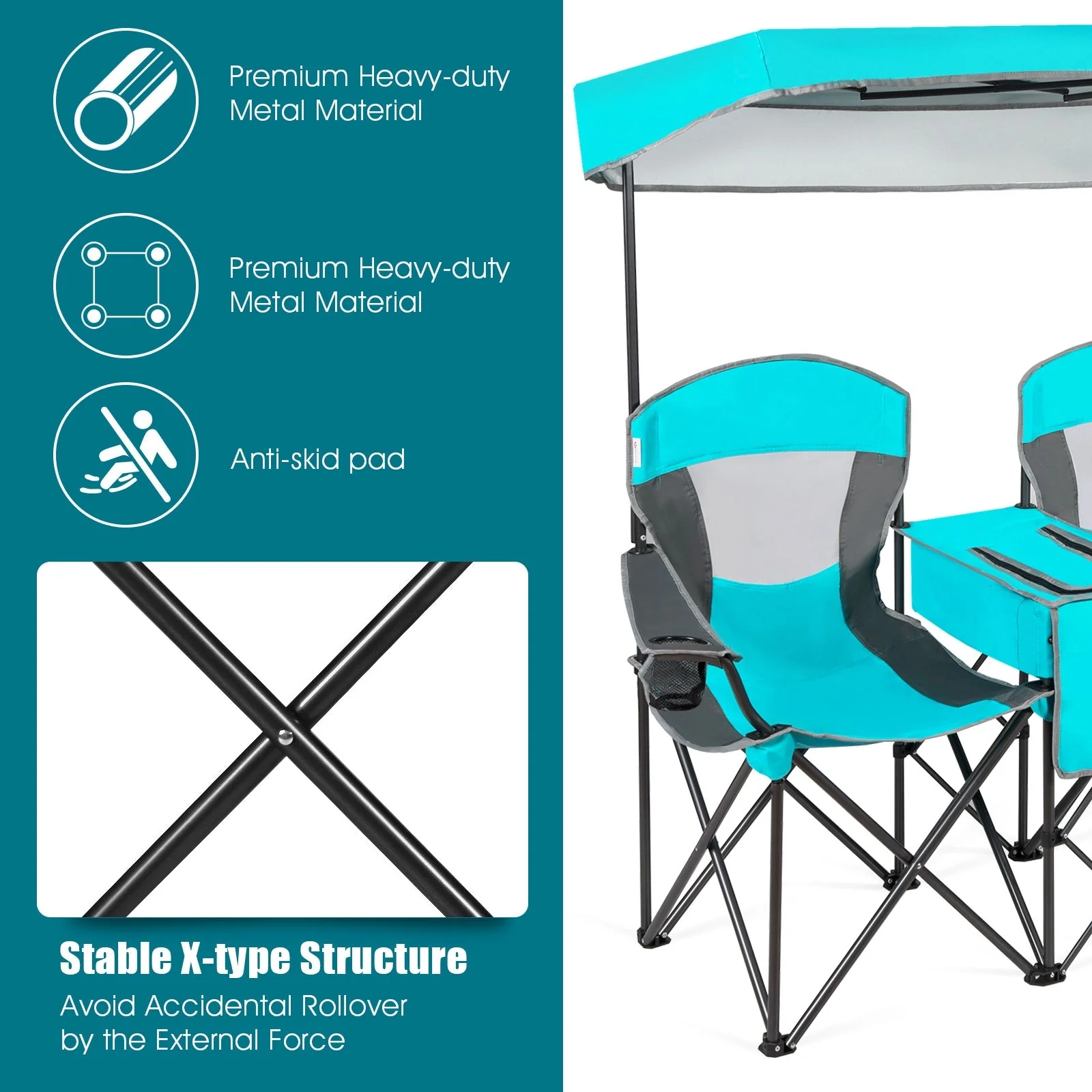 Portable Folding Camping Canopy Chairs with Cup Holder - Image 16