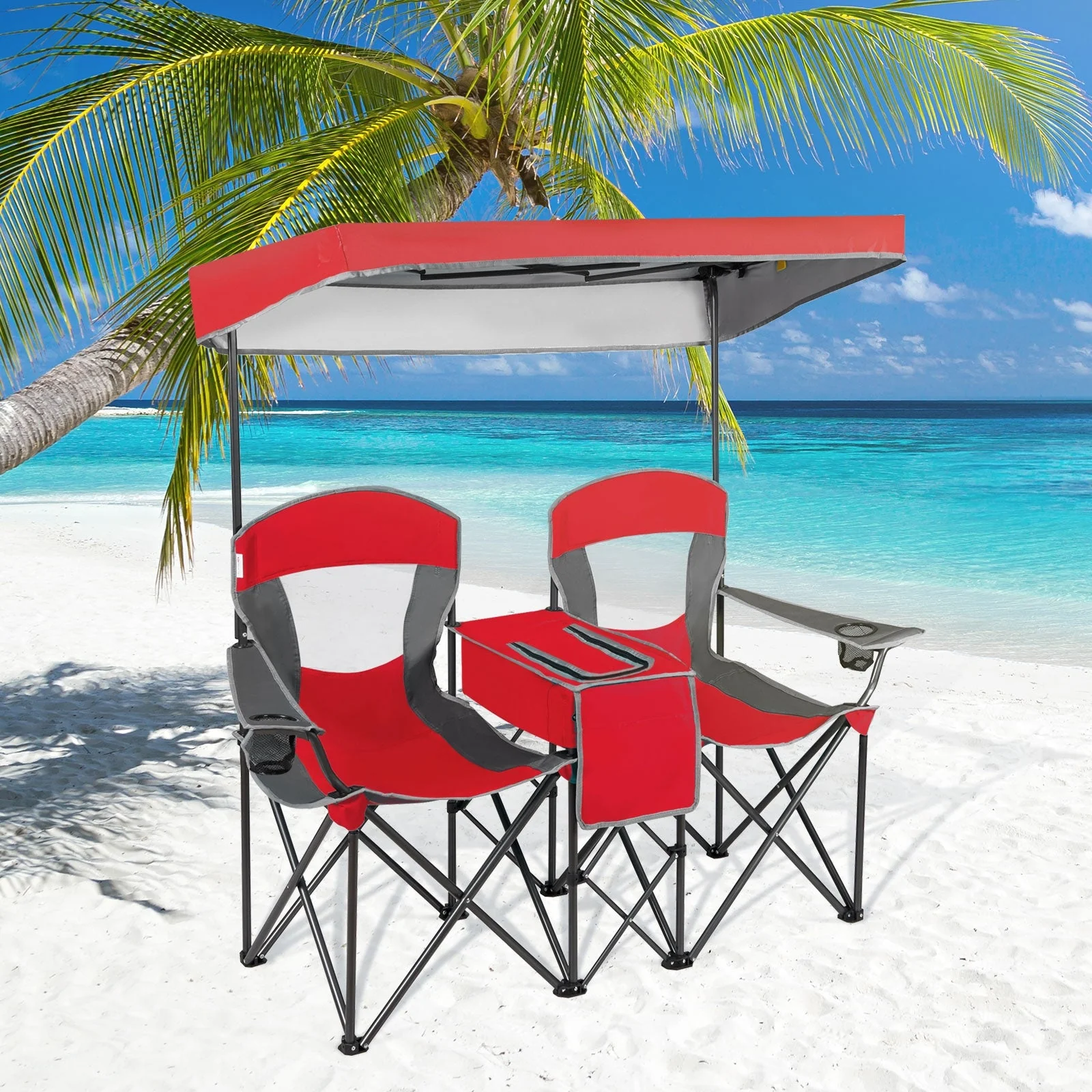 Portable Folding Camping Canopy Chairs with Cup Holder - Image 17