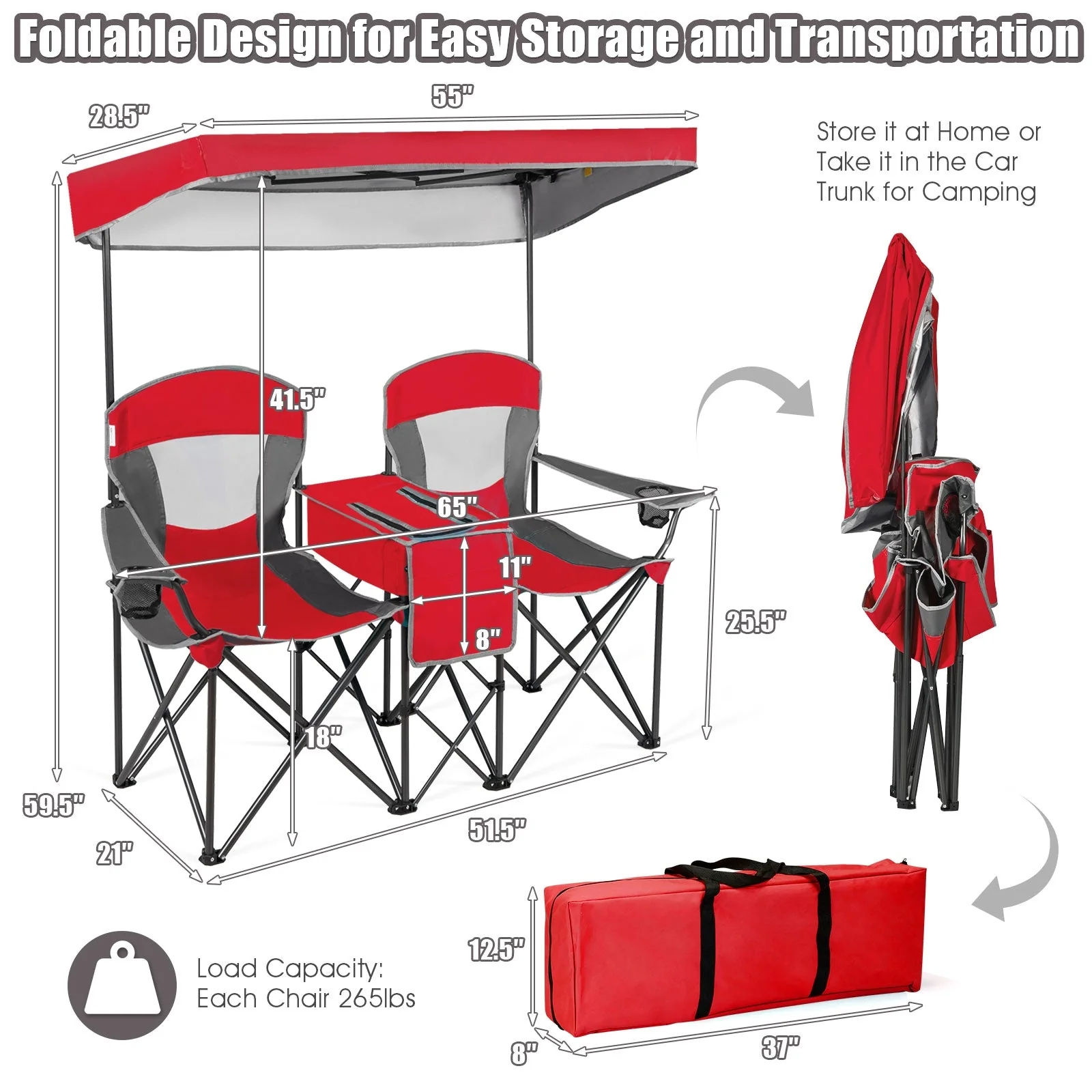 Portable Folding Camping Canopy Chairs with Cup Holder - Image 20