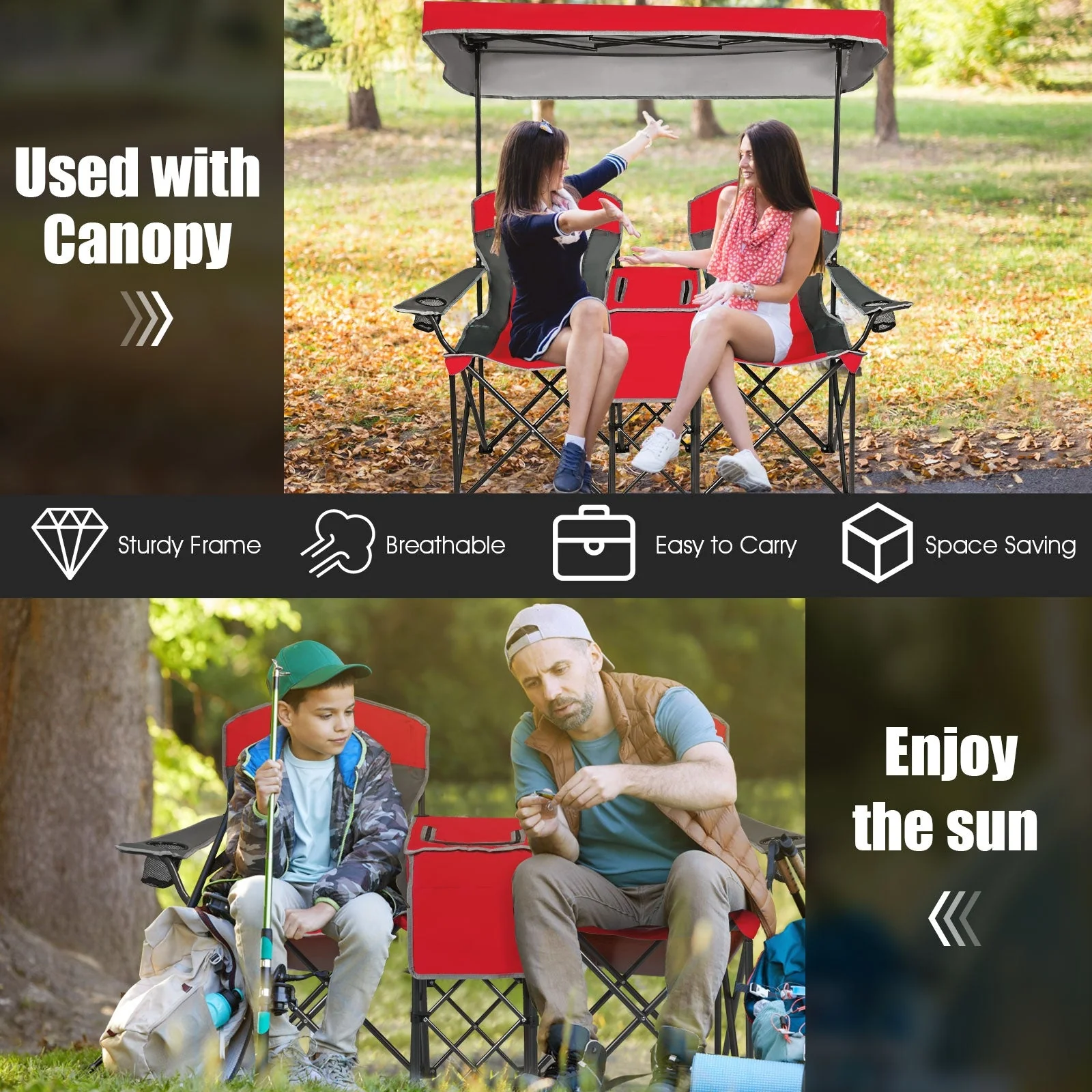 Portable Folding Camping Canopy Chairs with Cup Holder - Image 23