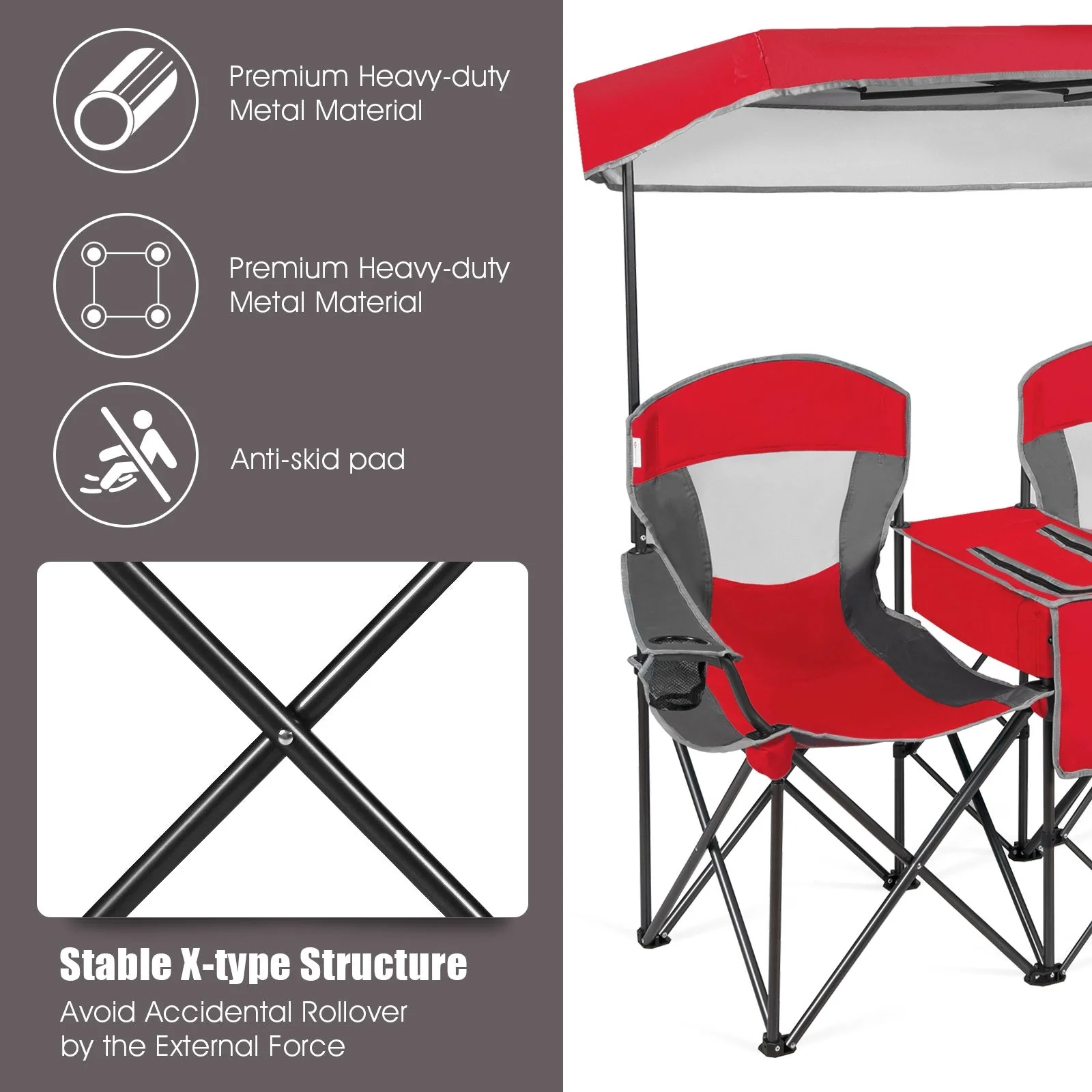 Portable Folding Camping Canopy Chairs with Cup Holder - Image 24
