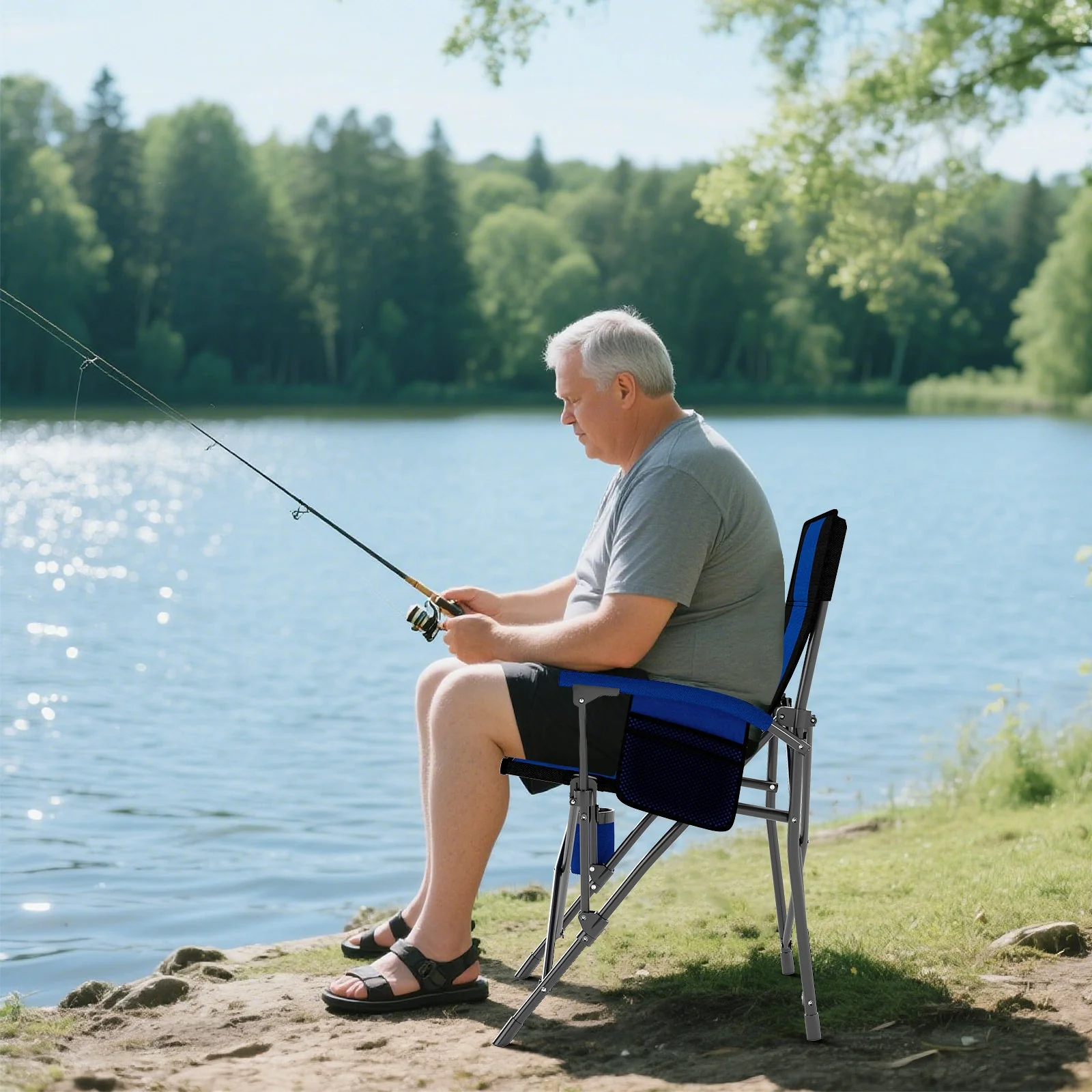 Portable Folding Oxford Cloth Camping Chair with Cup Holder and Side Pocket - Image 10